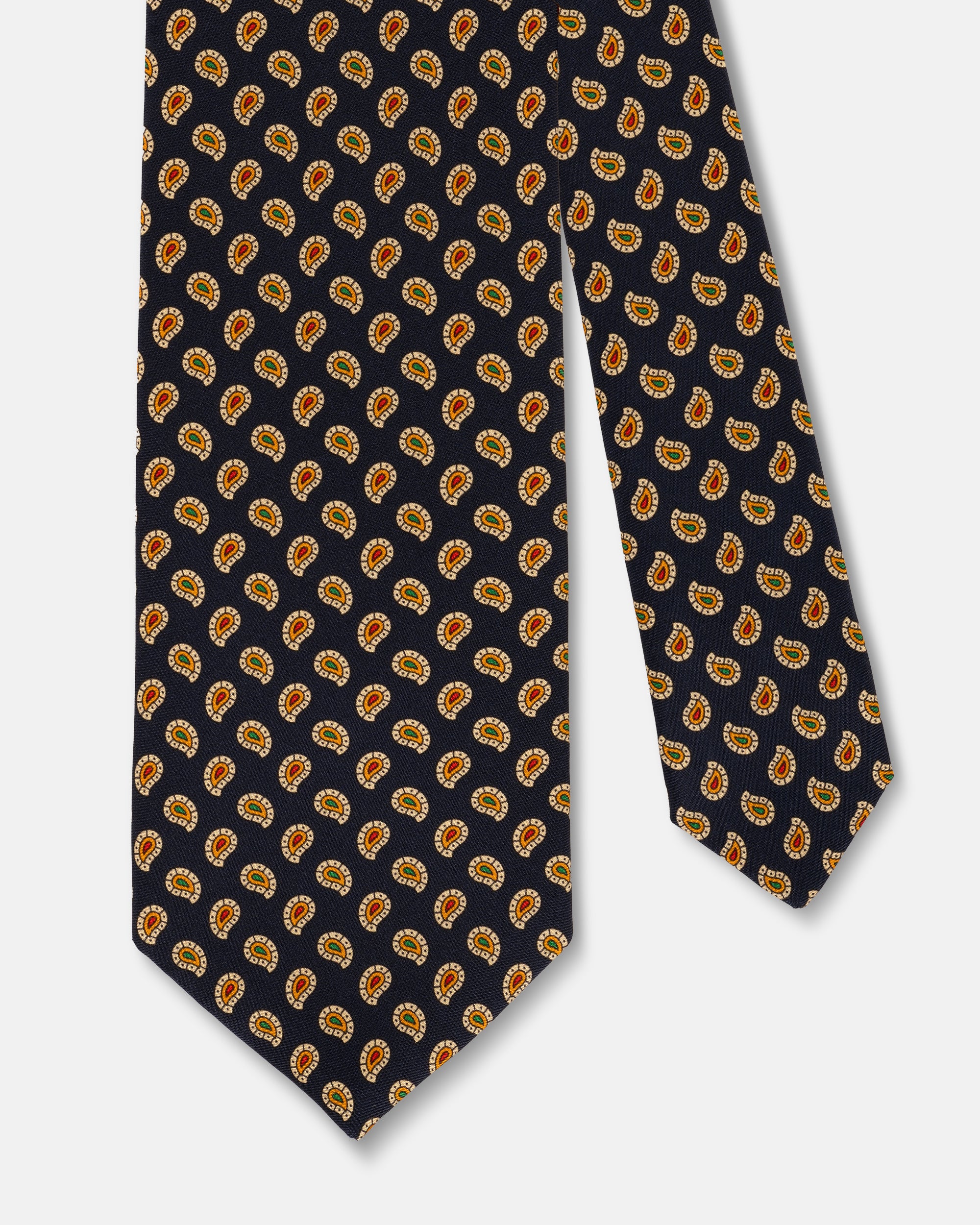 Made-in-UK Navy Tossed Pine Foulard Tie