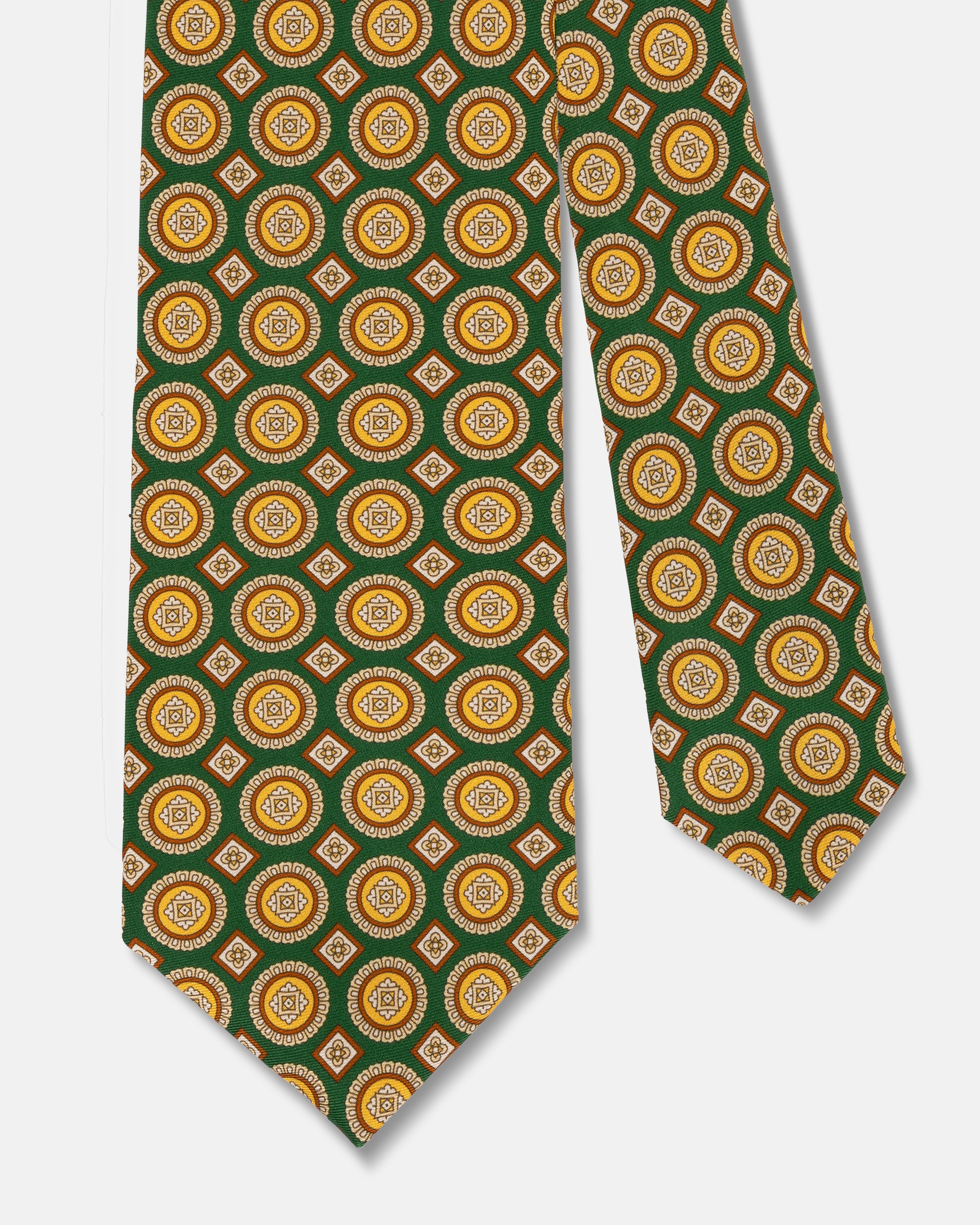 Made-in-UK Green Medallion Foulard Tie