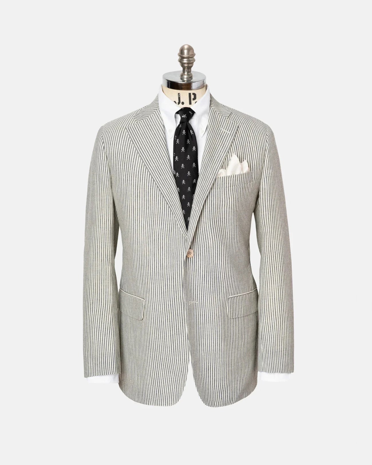 Made-in-USA Cream & Grey Oxford Stripe Fox Air Wool Sport Coat