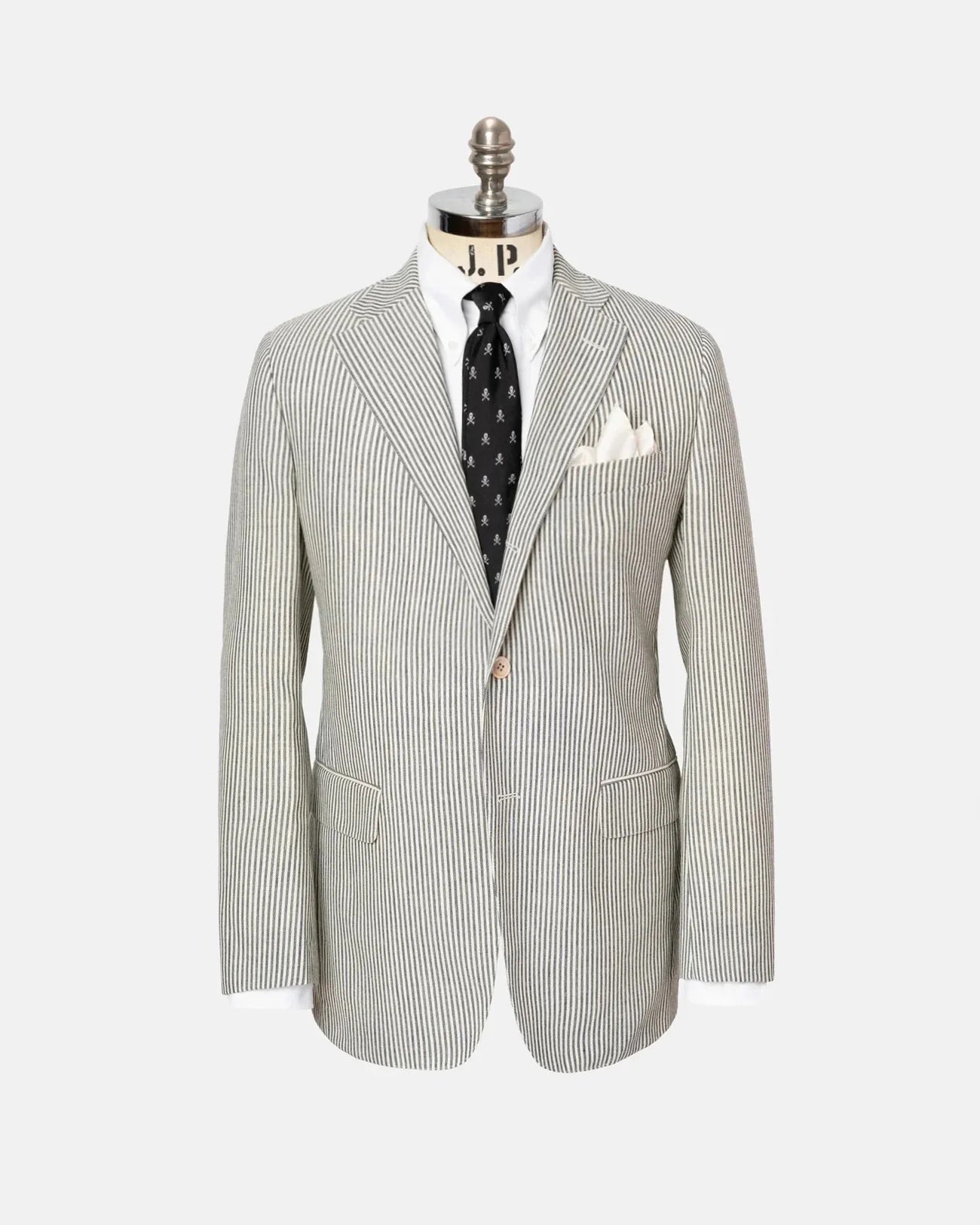 Made-in-USA Cream & Grey Oxford Stripe Fox Air Wool Sport Coat