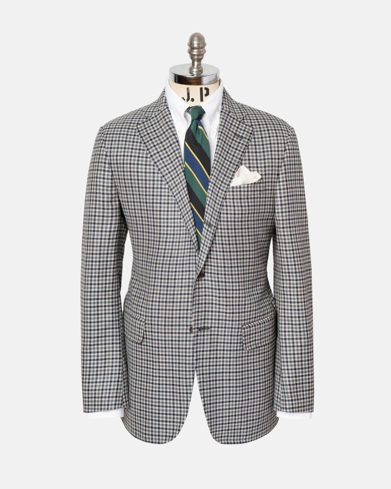 Made-in-USA Green & Black Check Wool/Linen Sport Coat