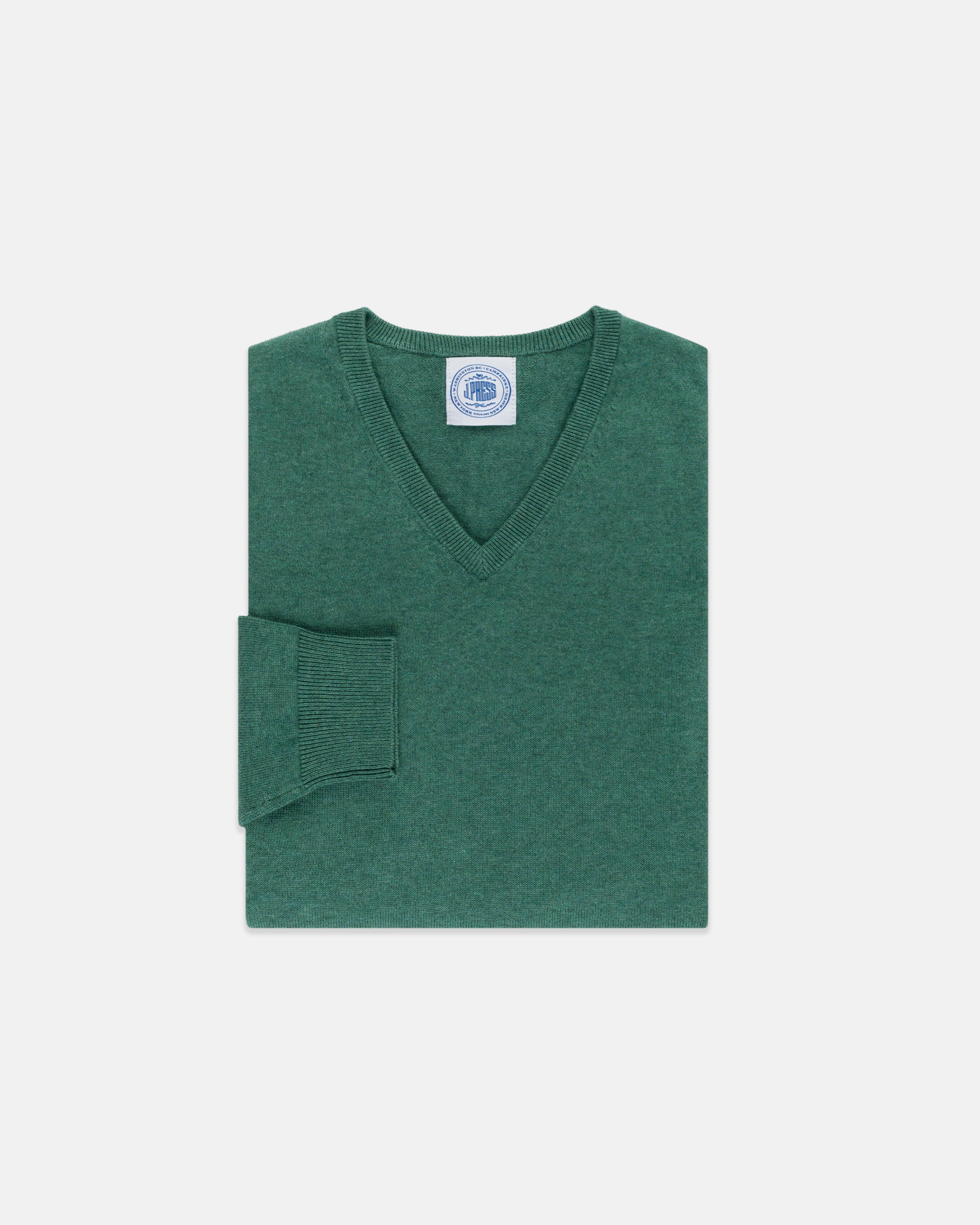 Green Cotton-Cashmere V-Neck Sweater
