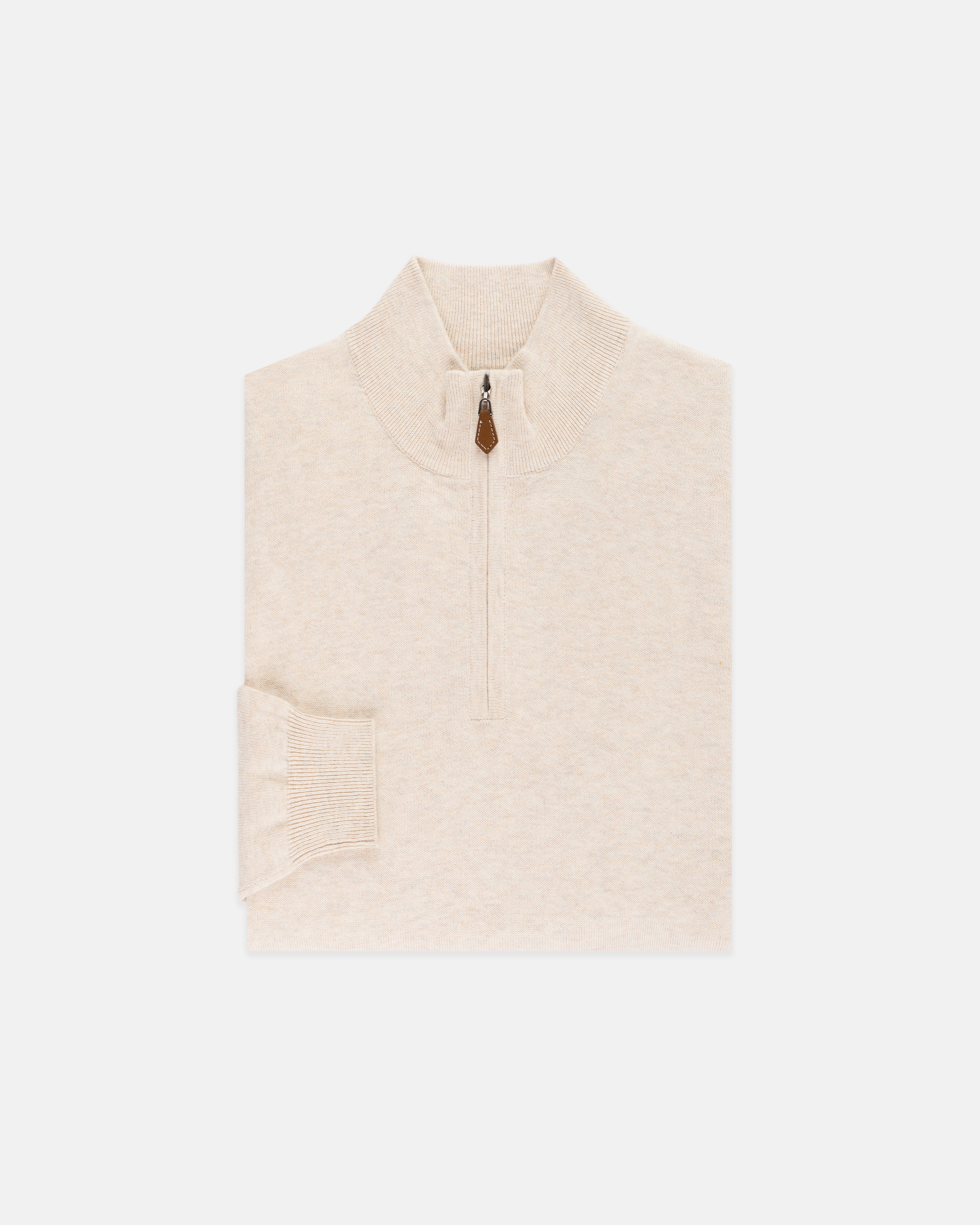 Light Tan Cotton-Cashmere Quarter-Zip Sweater