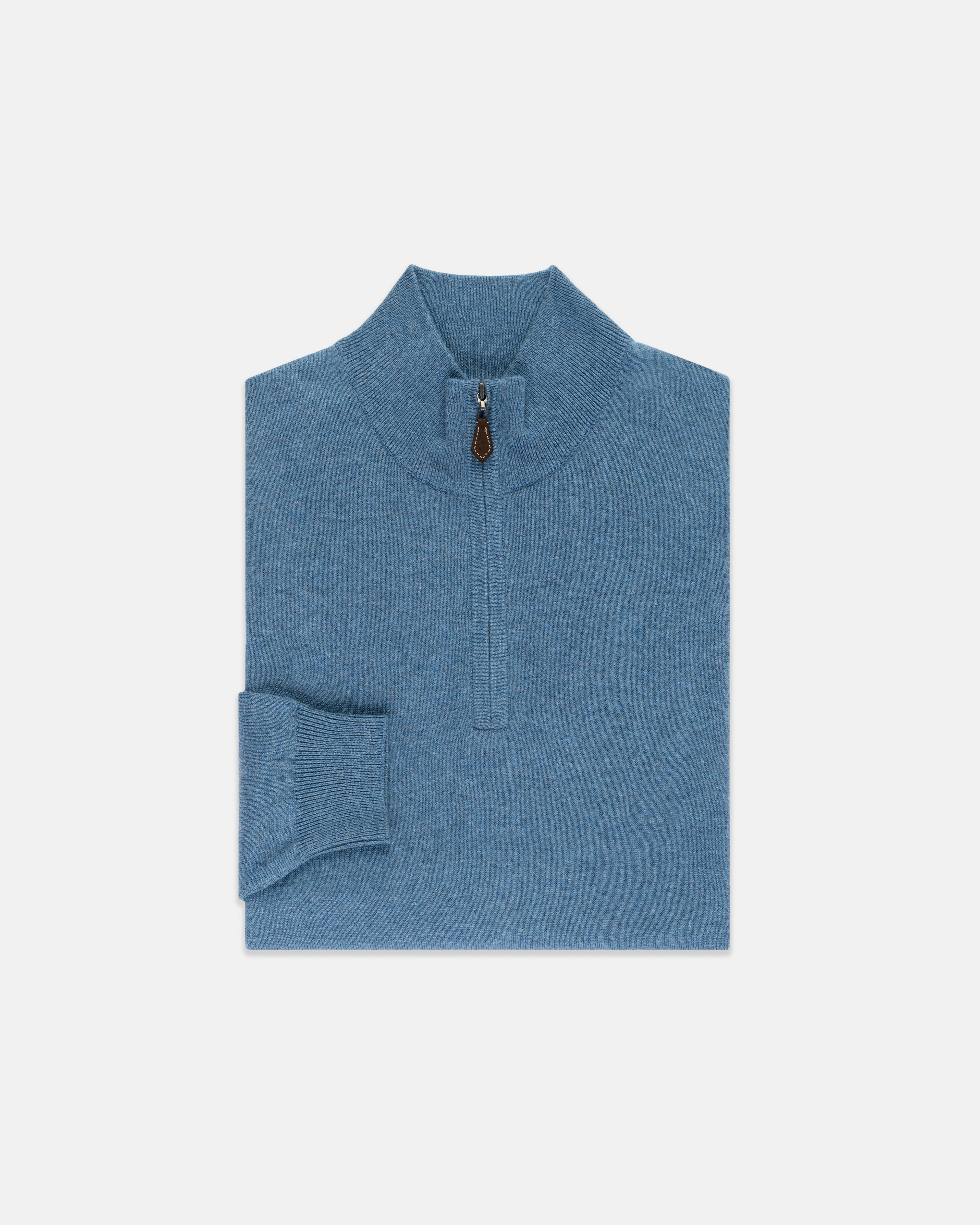 Blue Marl Cotton-Cashmere Quarter-Zip Sweater