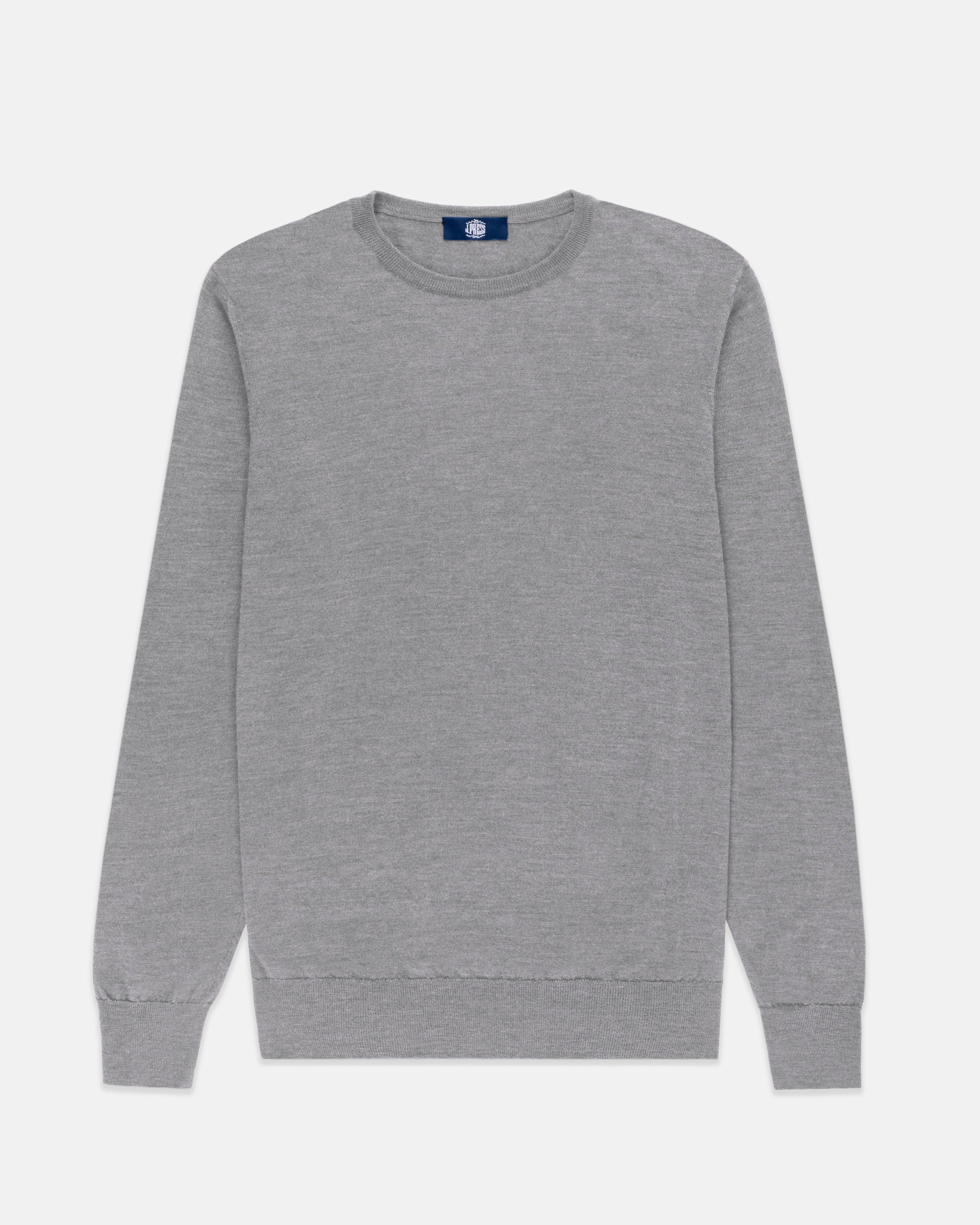 Made-in-Scotland Grey Superfine Merino Wool Sweater