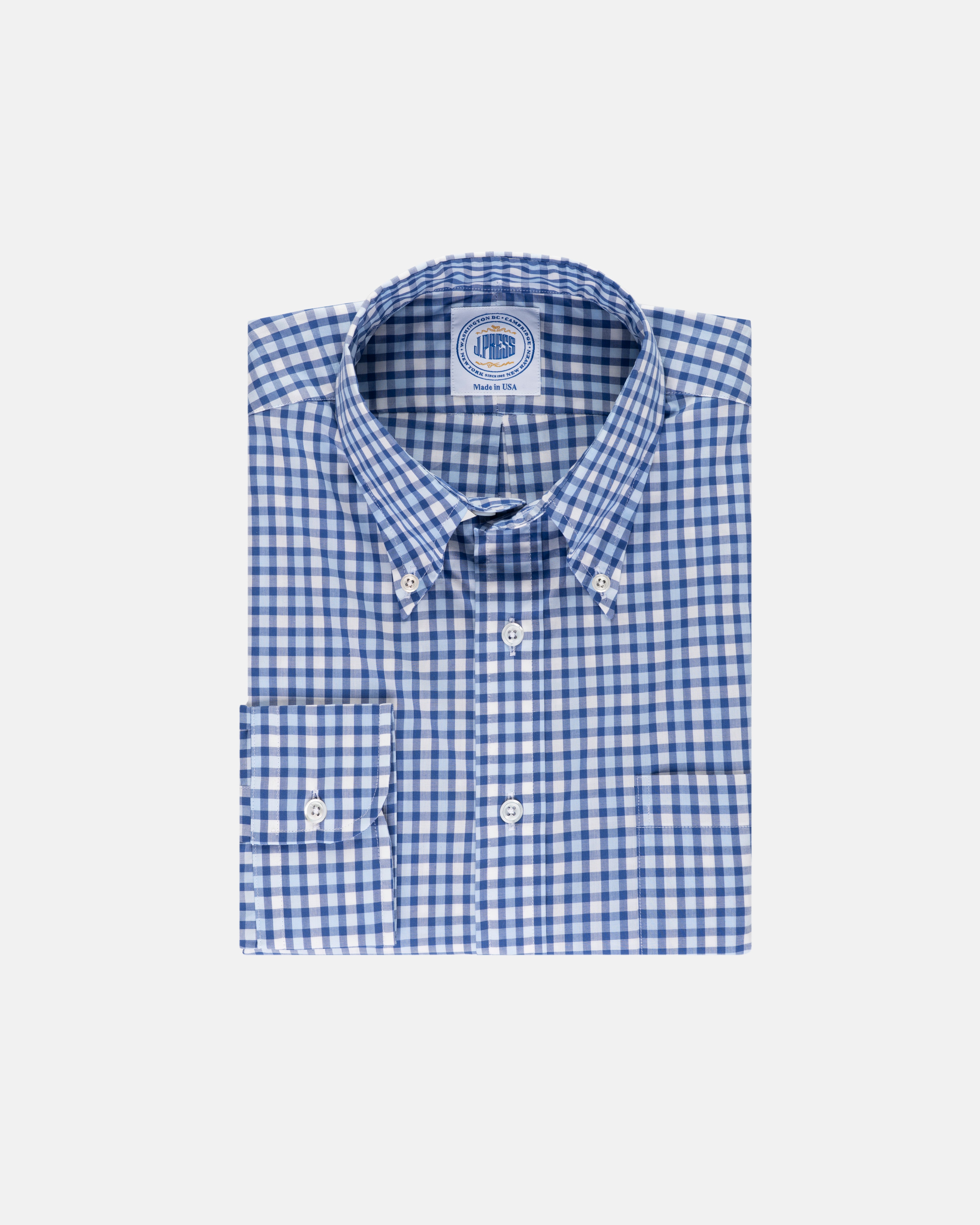 Made-in-USA Navy & Light Blue Check Sport Shirt - Classic Fit