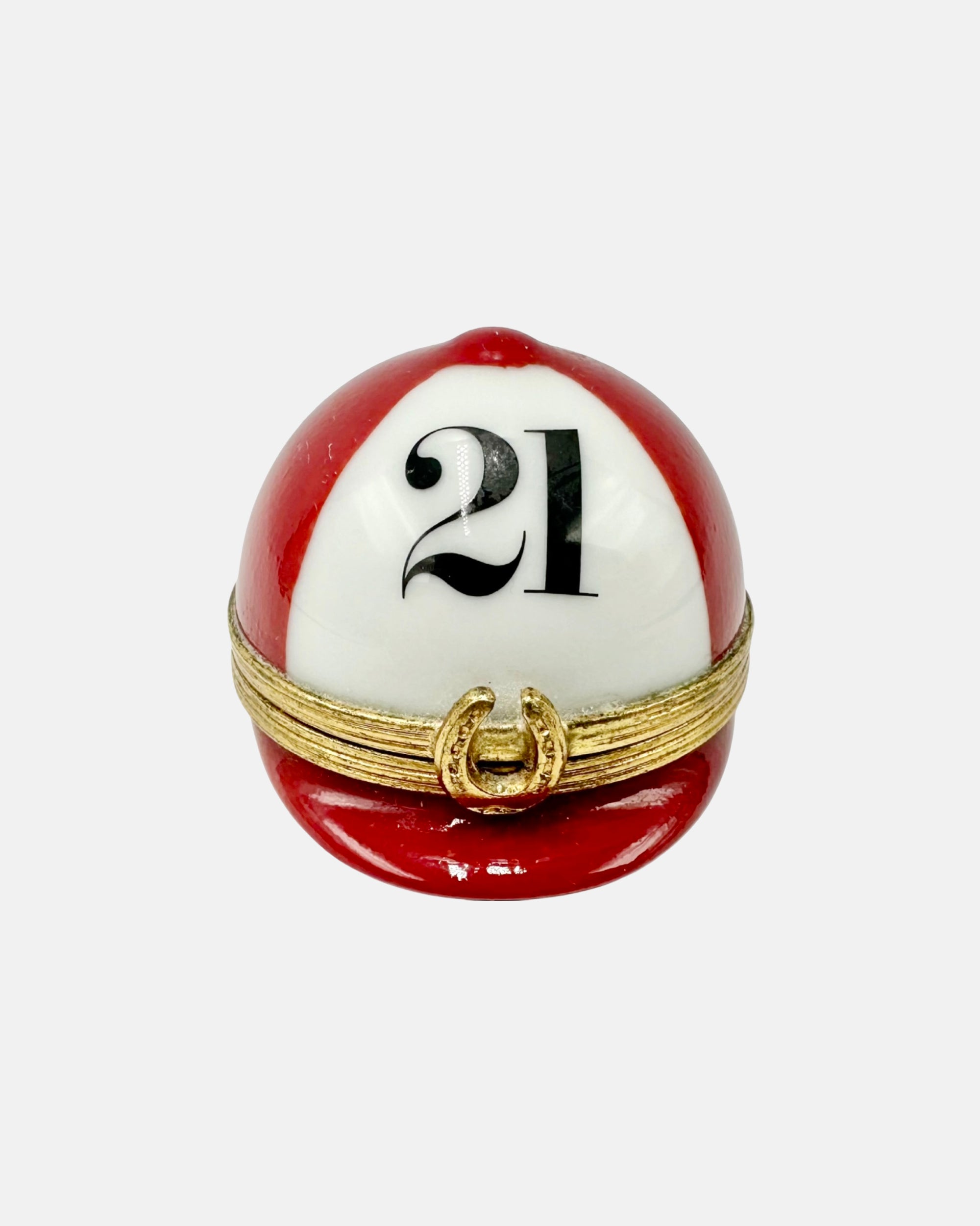 Vintage The 21 Club NYC Restaurant Equestrian Jockey Cap Porcelain Trinket Box