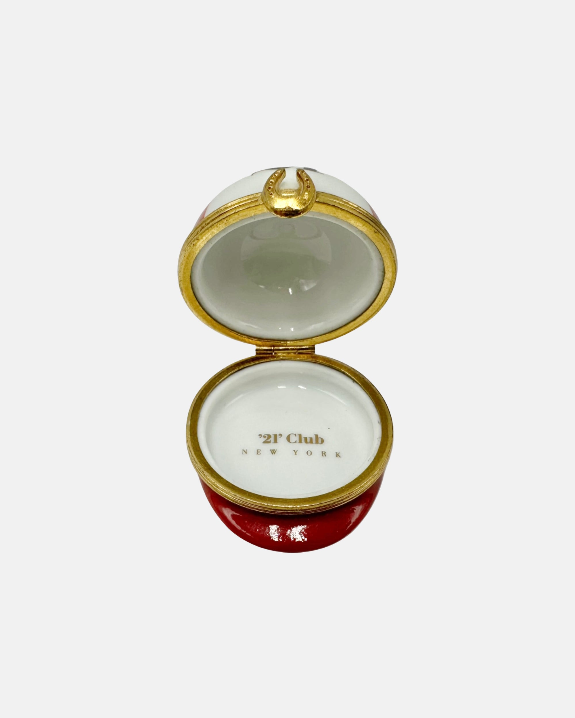 Vintage The 21 Club NYC Restaurant Equestrian Jockey Cap Porcelain Trinket Box
