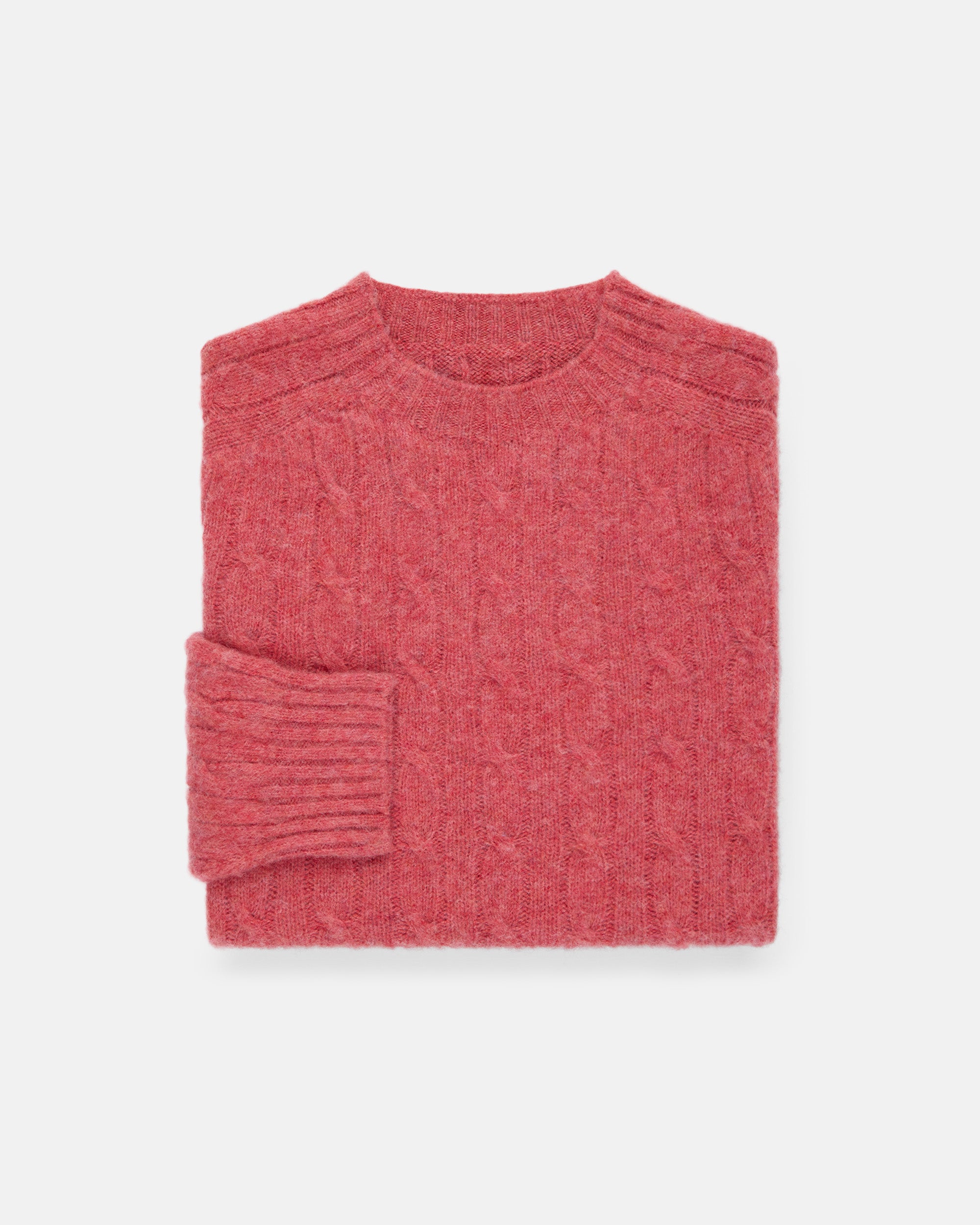 Made-in-Scotland Pink Shaggy Dog Cable Knit Sweater  - Classic Fit
