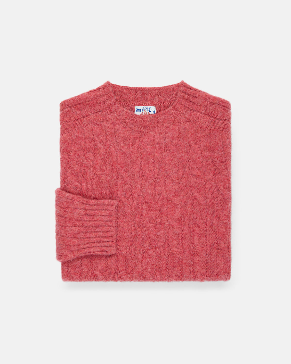 Made-in-Scotland Pink Shaggy Dog Cable Knit Sweater  - Classic Fit