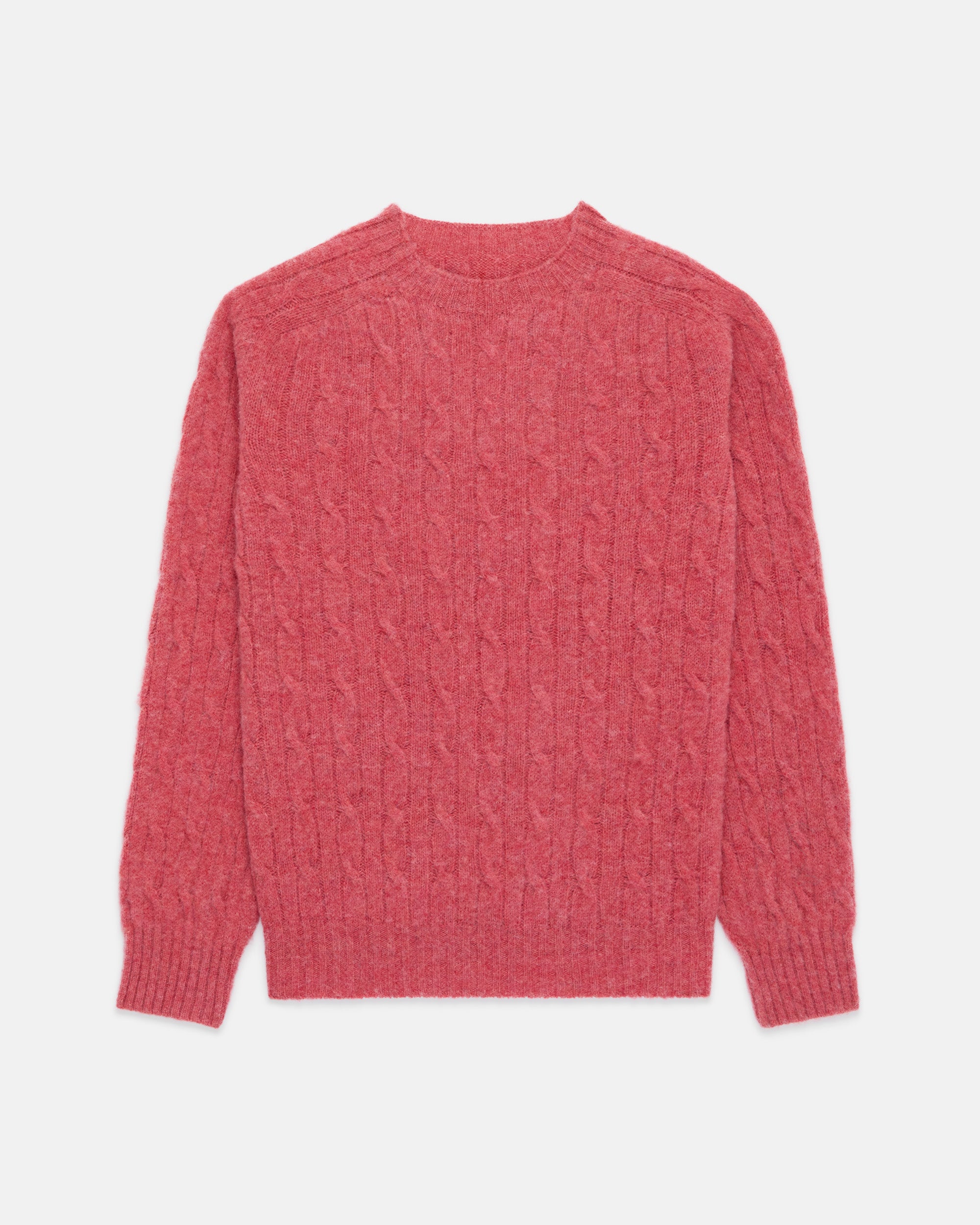 Made-in-Scotland Pink Shaggy Dog Cable Knit Sweater  - Classic Fit