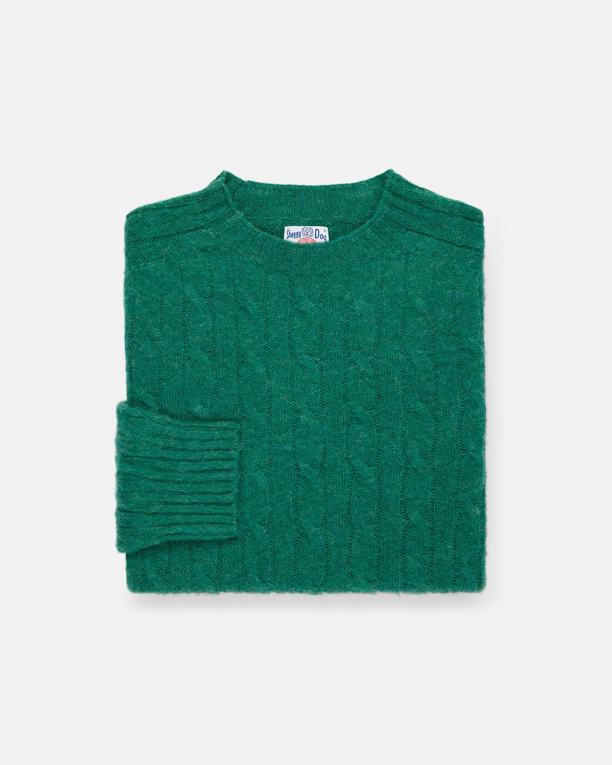 Made-in-Scotland Kelly Green Shaggy Dog Cable Knit Sweater  - Classic Fit