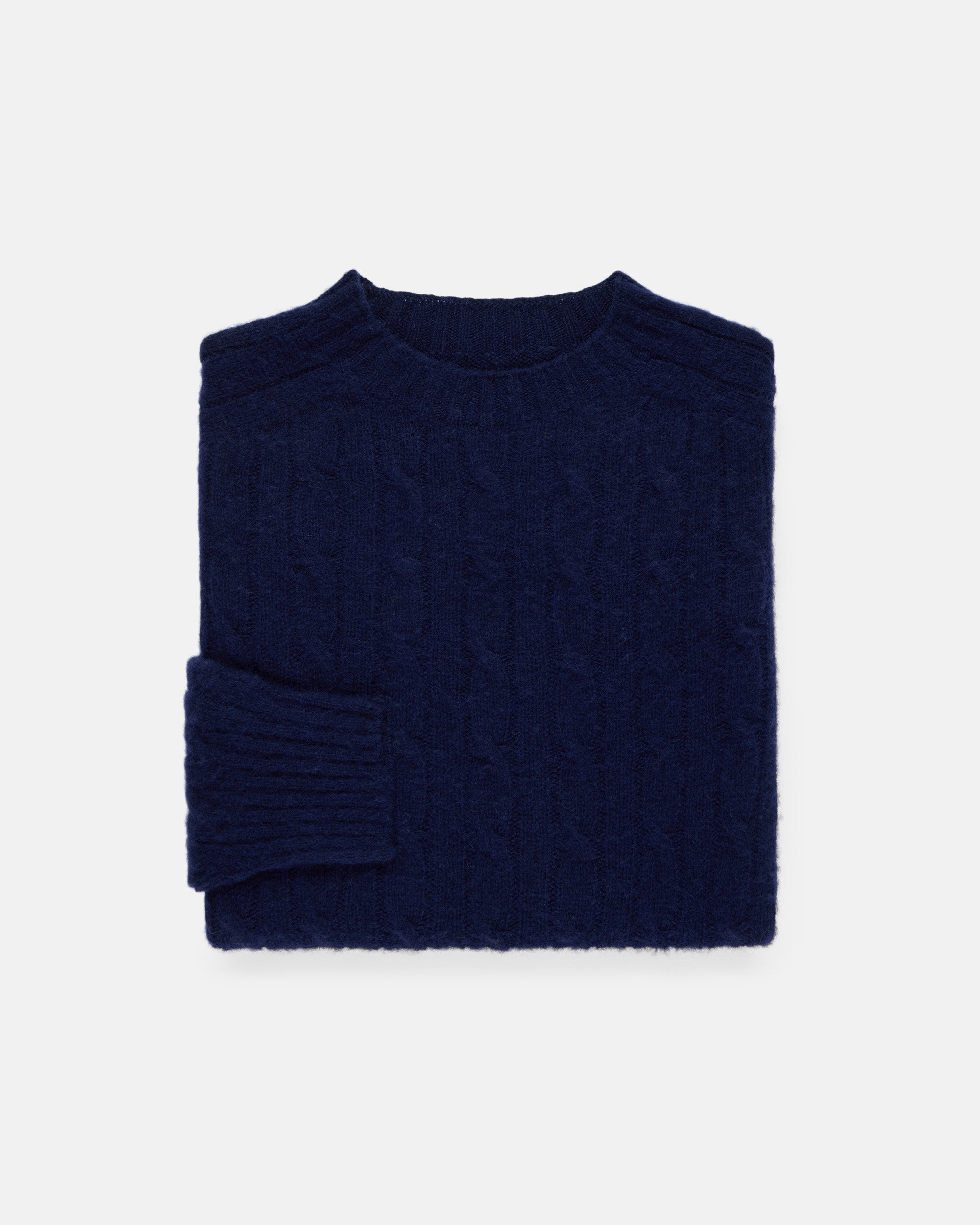 Made-in-Scotland Navy Shaggy Dog Cable Knit Sweater  - Classic Fit