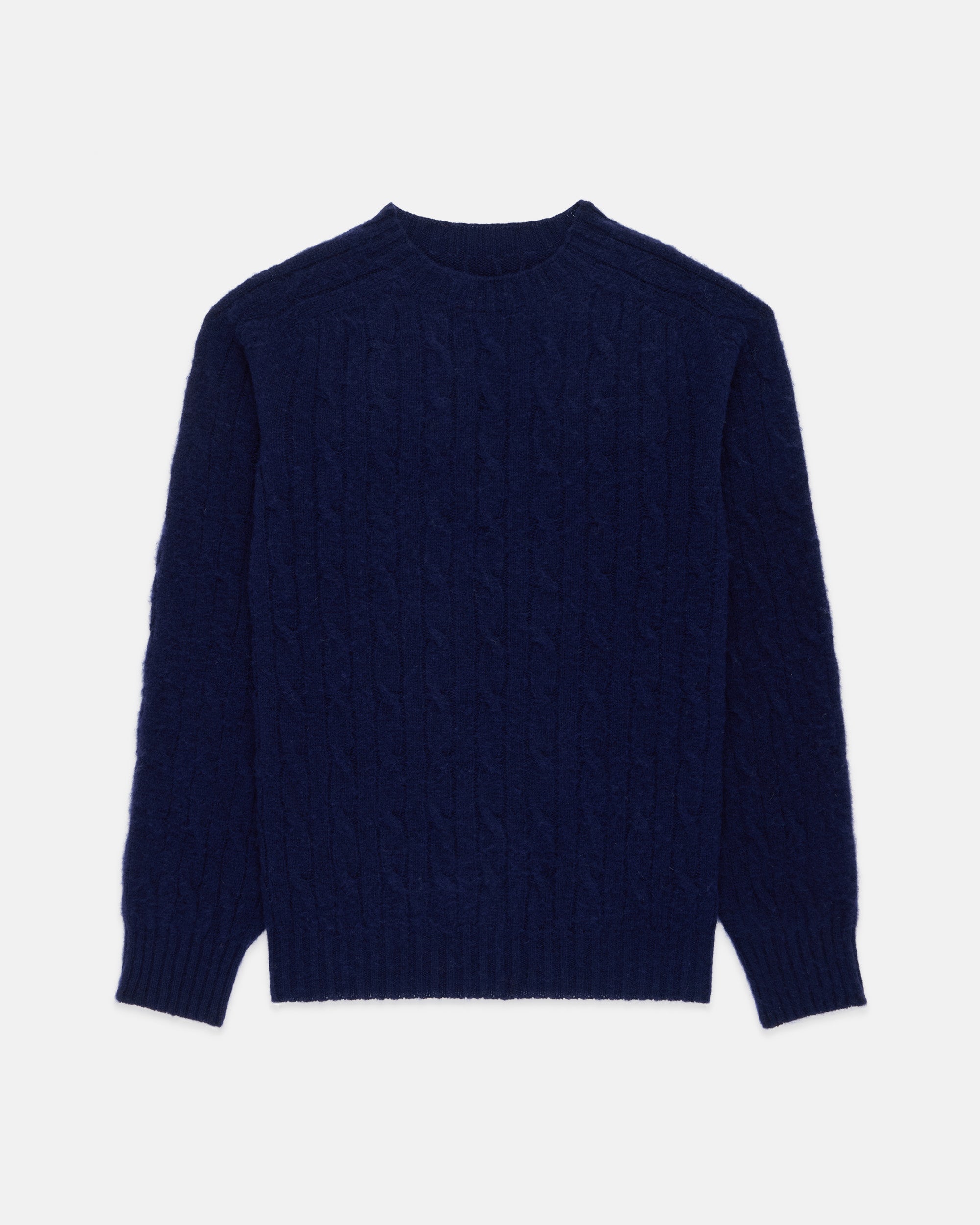 Made-in-Scotland Navy Shaggy Dog Cable Knit Sweater  - Classic Fit