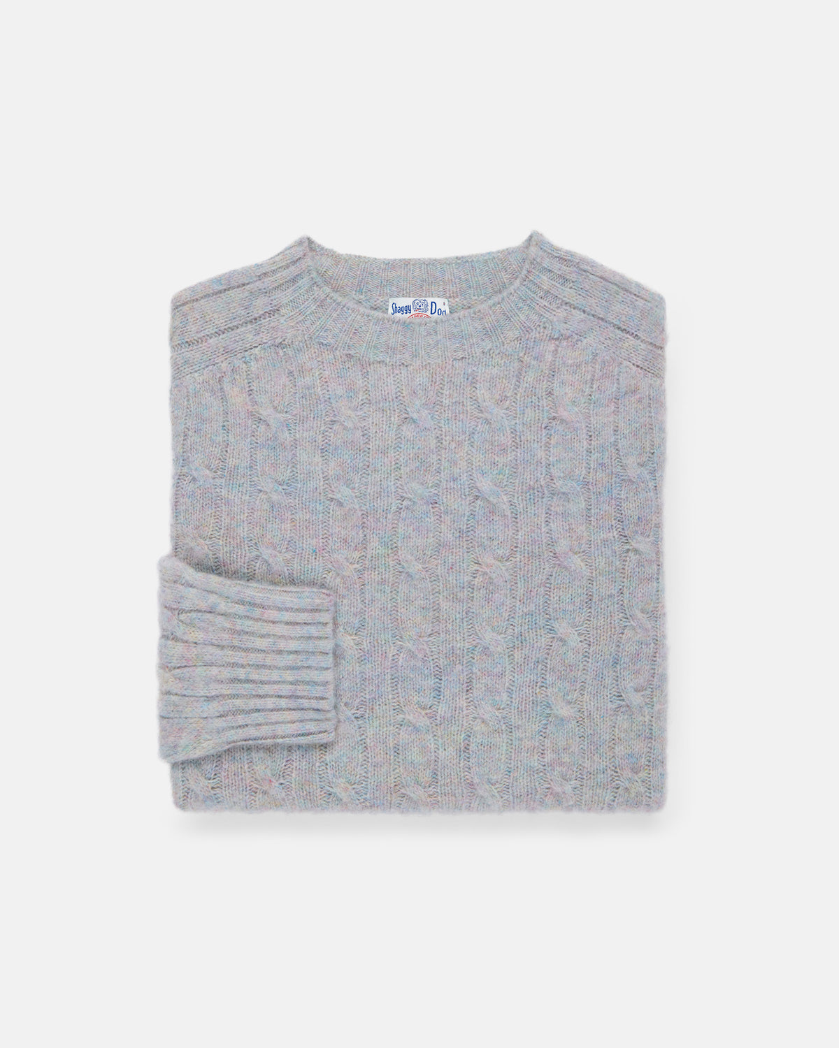 Made-in-Scotland Cotton Candy Shaggy Dog Cable Knit Sweater  - Classic Fit