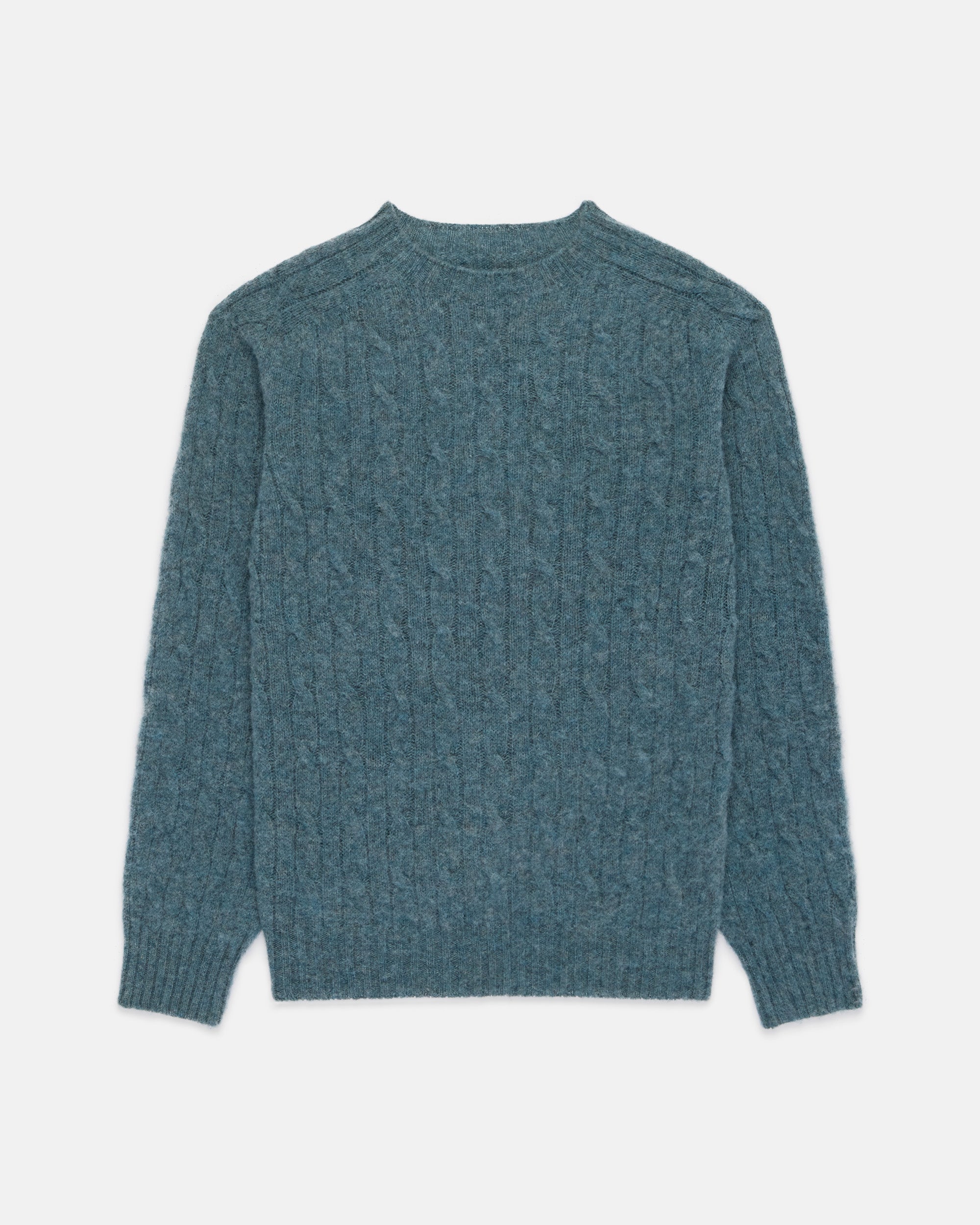 Made-in-Scotland Grey Blue Shaggy Dog Cable Knit Sweater  - Classic Fit