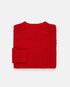 Made-in-Scotland Red Lambswool Shaker Stitch Crew Neck Sweater