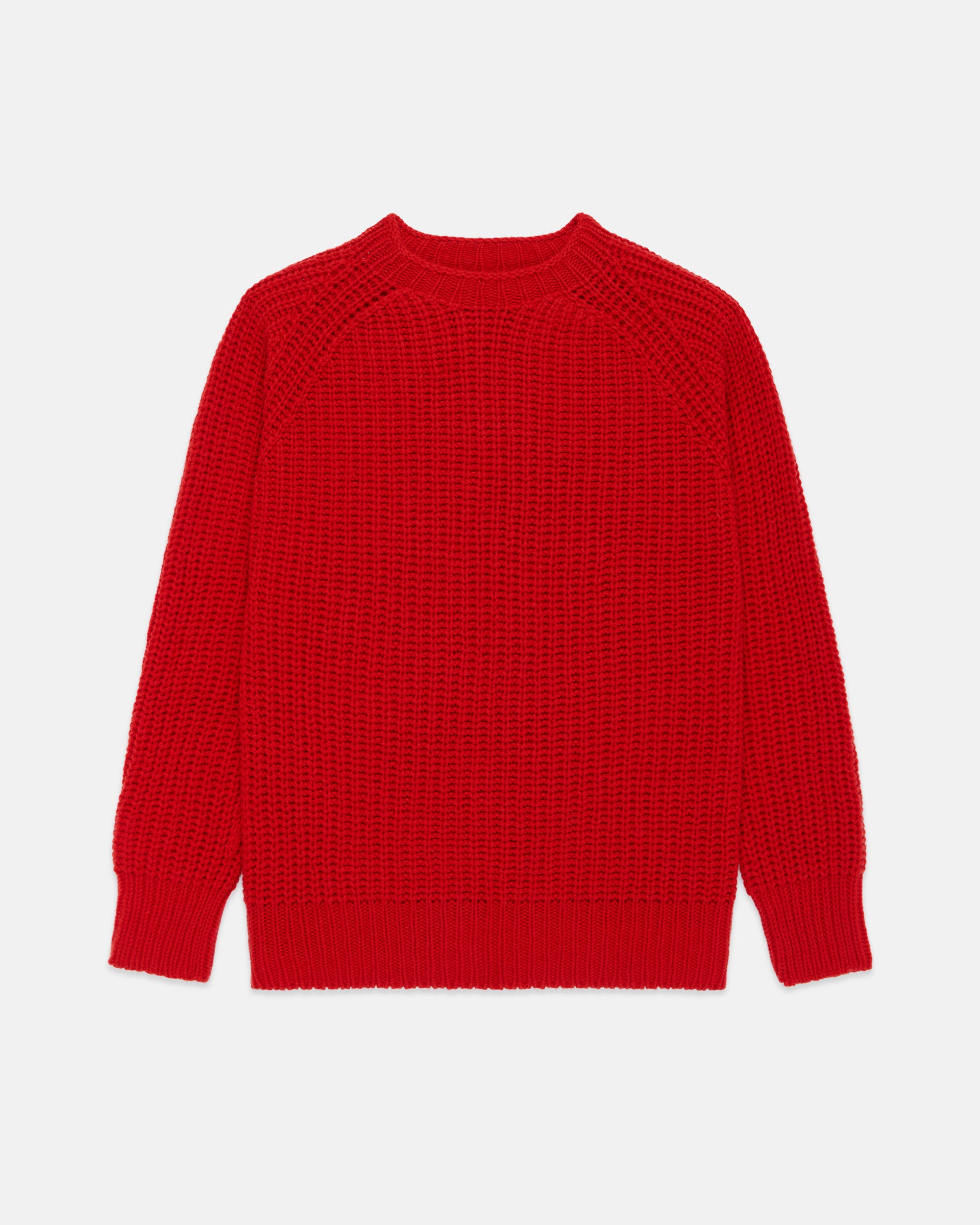 Made-in-Scotland Red Lambswool Shaker Stitch Crew Neck Sweater