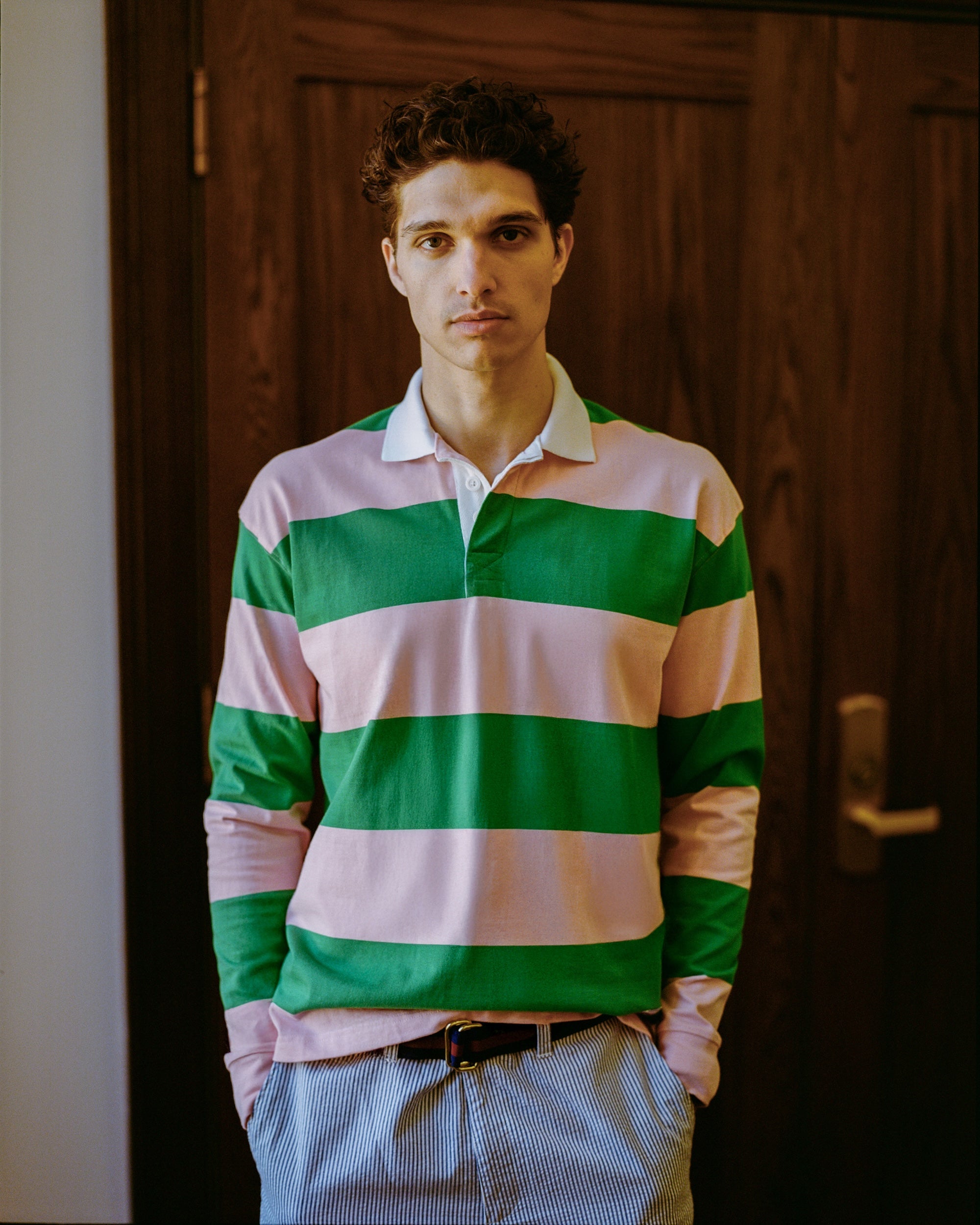 Pink & Green Guard Stripe Rugby Shirt - Trim Fit