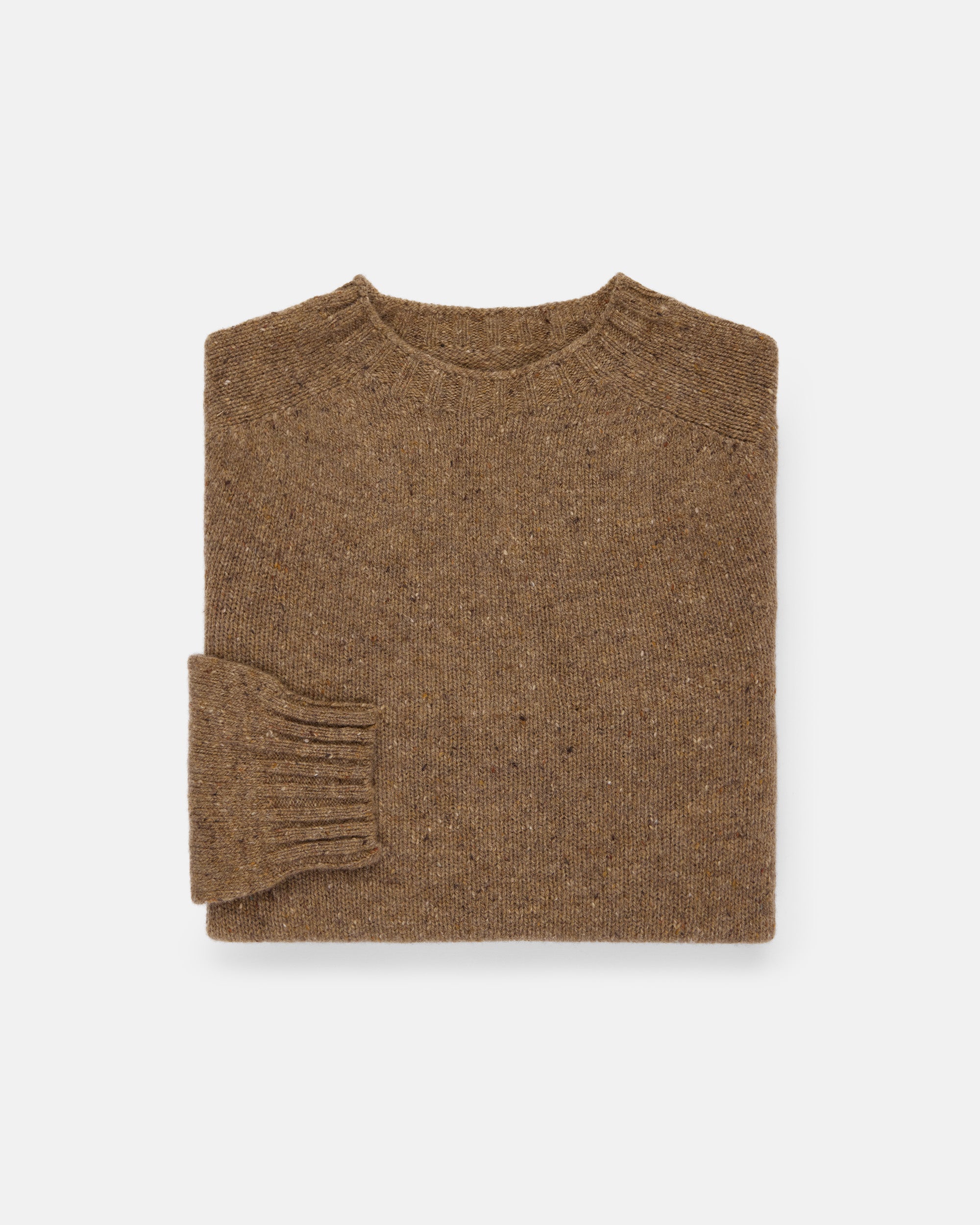 Made-in-Scotland Brown Donegal Crew Neck Sweater