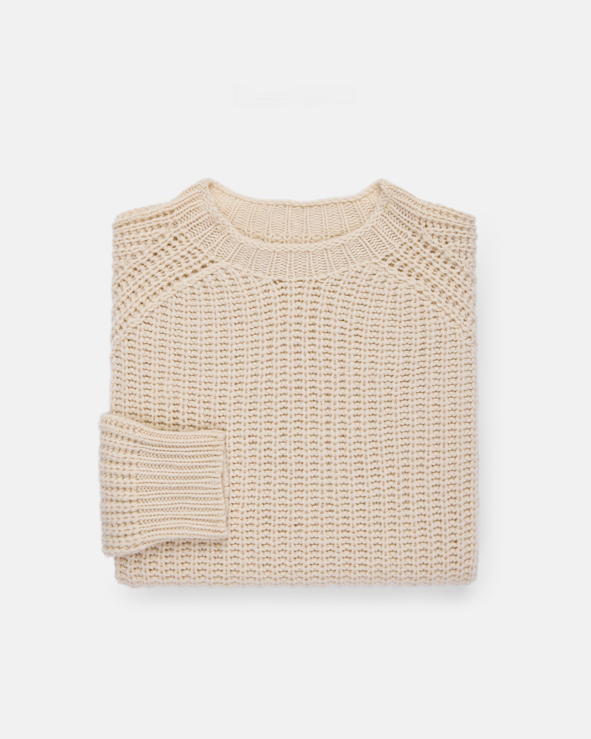 Made-in-Scotland Off White Lambswool Shaker Stitch Crew Neck Sweater
