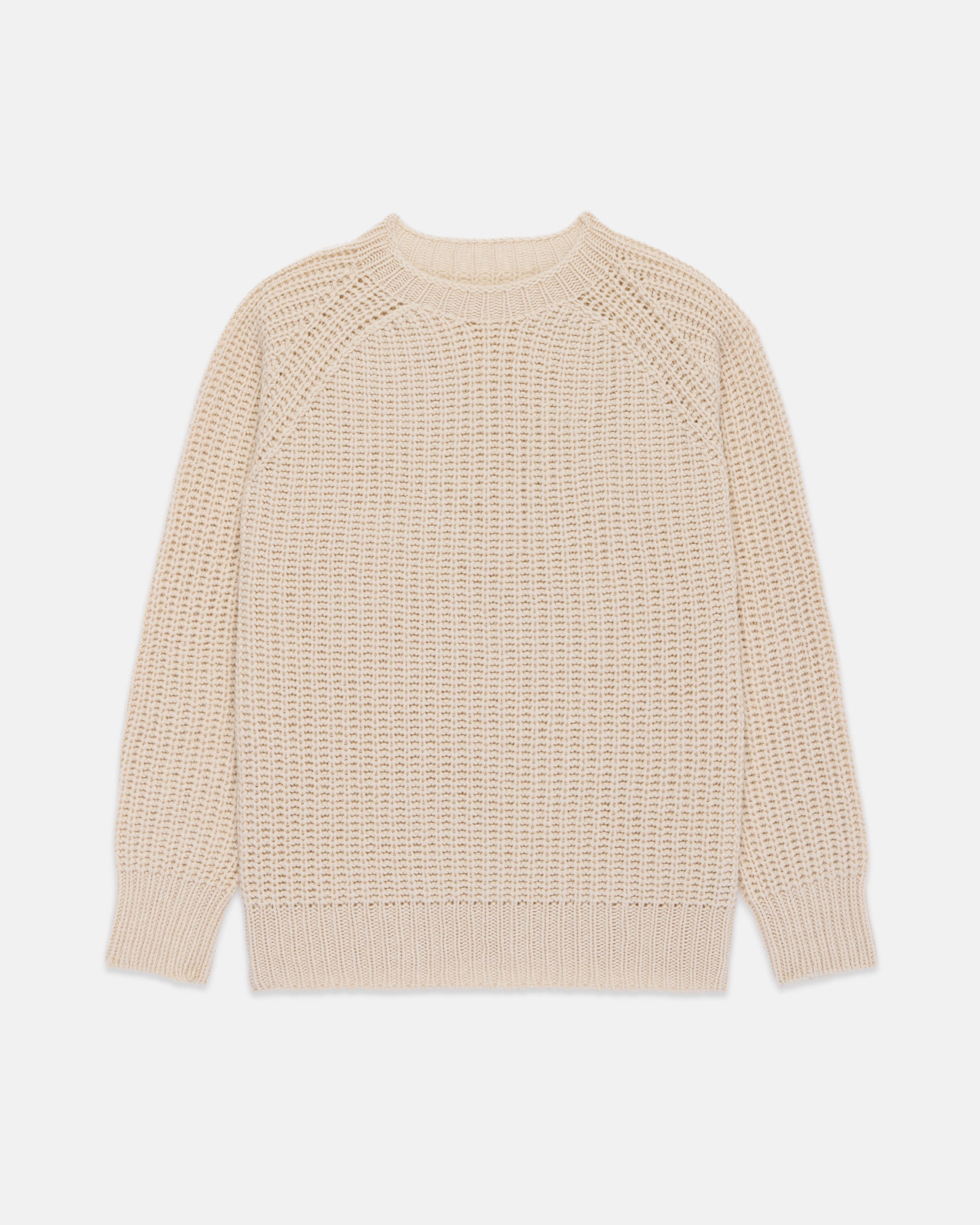 Made-in-Scotland Off White Lambswool Shaker Stitch Crew Neck Sweater