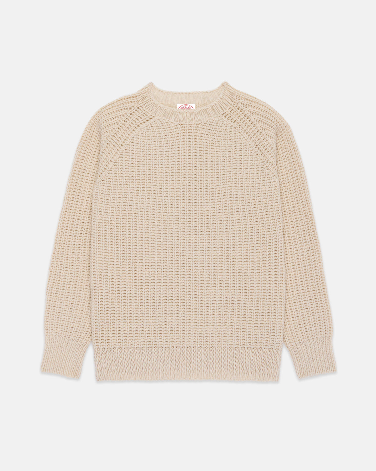 Made-in-Scotland Off White Lambswool Shaker Stitch Crew Neck Sweater