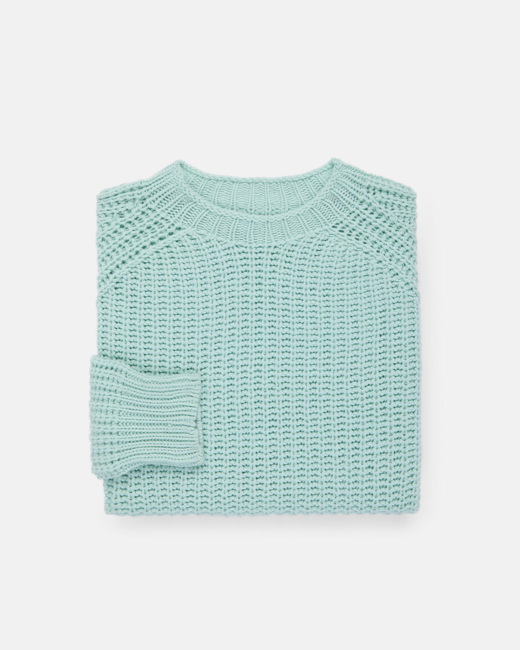 Made-in-Scotland Icy Blue Lambswool Shaker Stitch Crew Neck Sweater