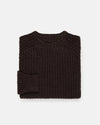 Made-in-Scotland Dark Brown Lambswool Shaker Stitch Crew Neck Sweater