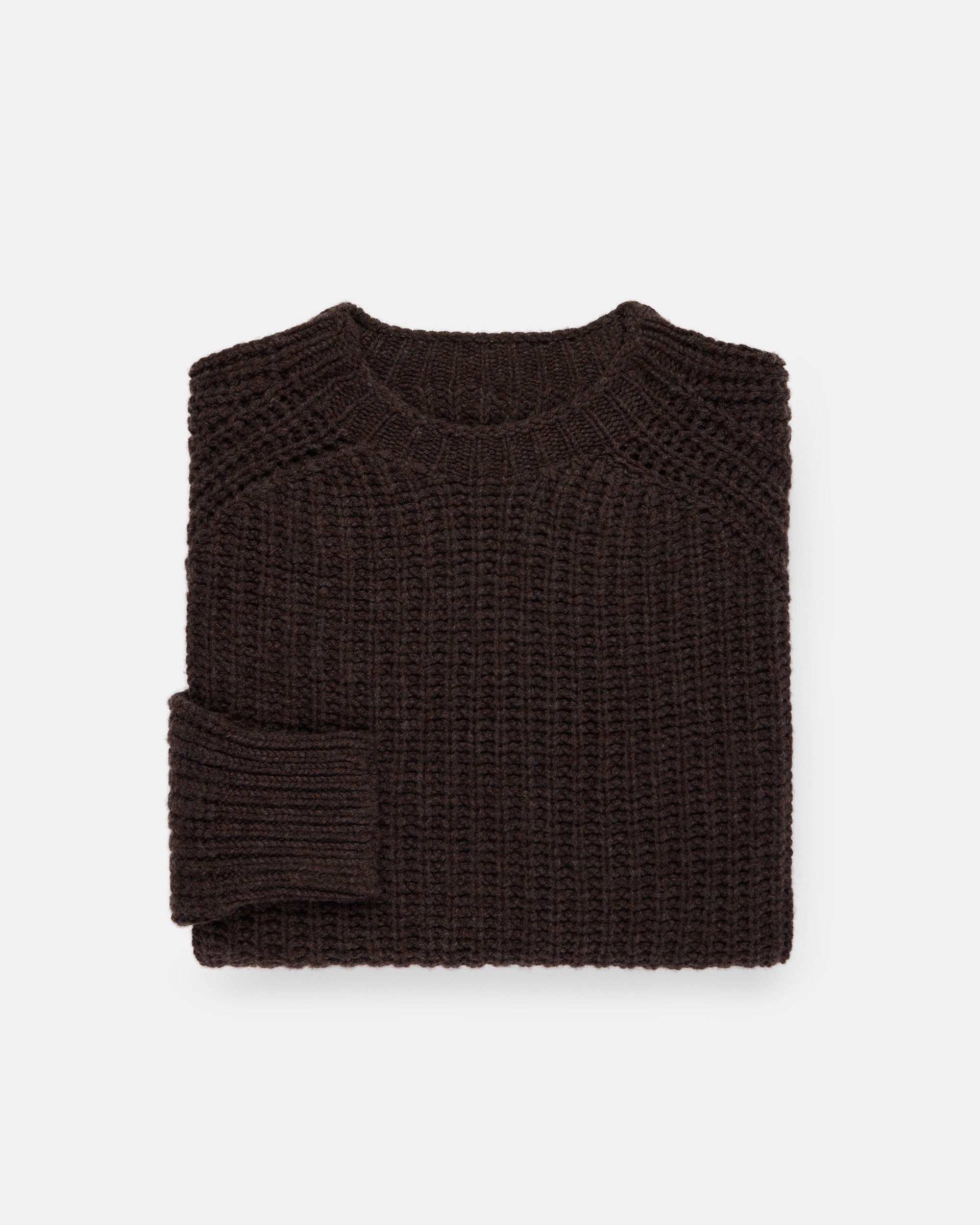 Made-in-Scotland Dark Brown Lambswool Shaker Stitch Crew Neck Sweater