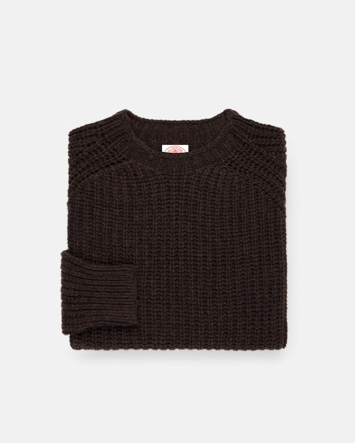 Made-in-Scotland Dark Brown Lambswool Shaker Stitch Crew Neck Sweater