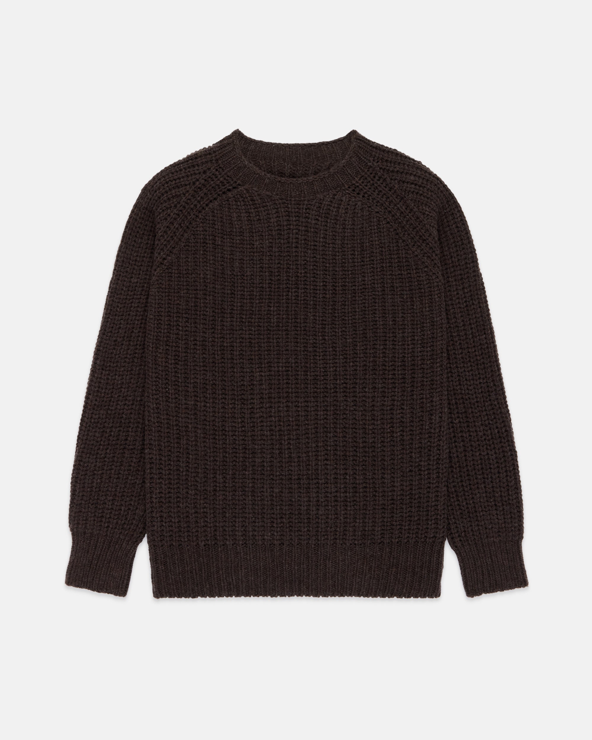 Made-in-Scotland Dark Brown Lambswool Shaker Stitch Crew Neck Sweater