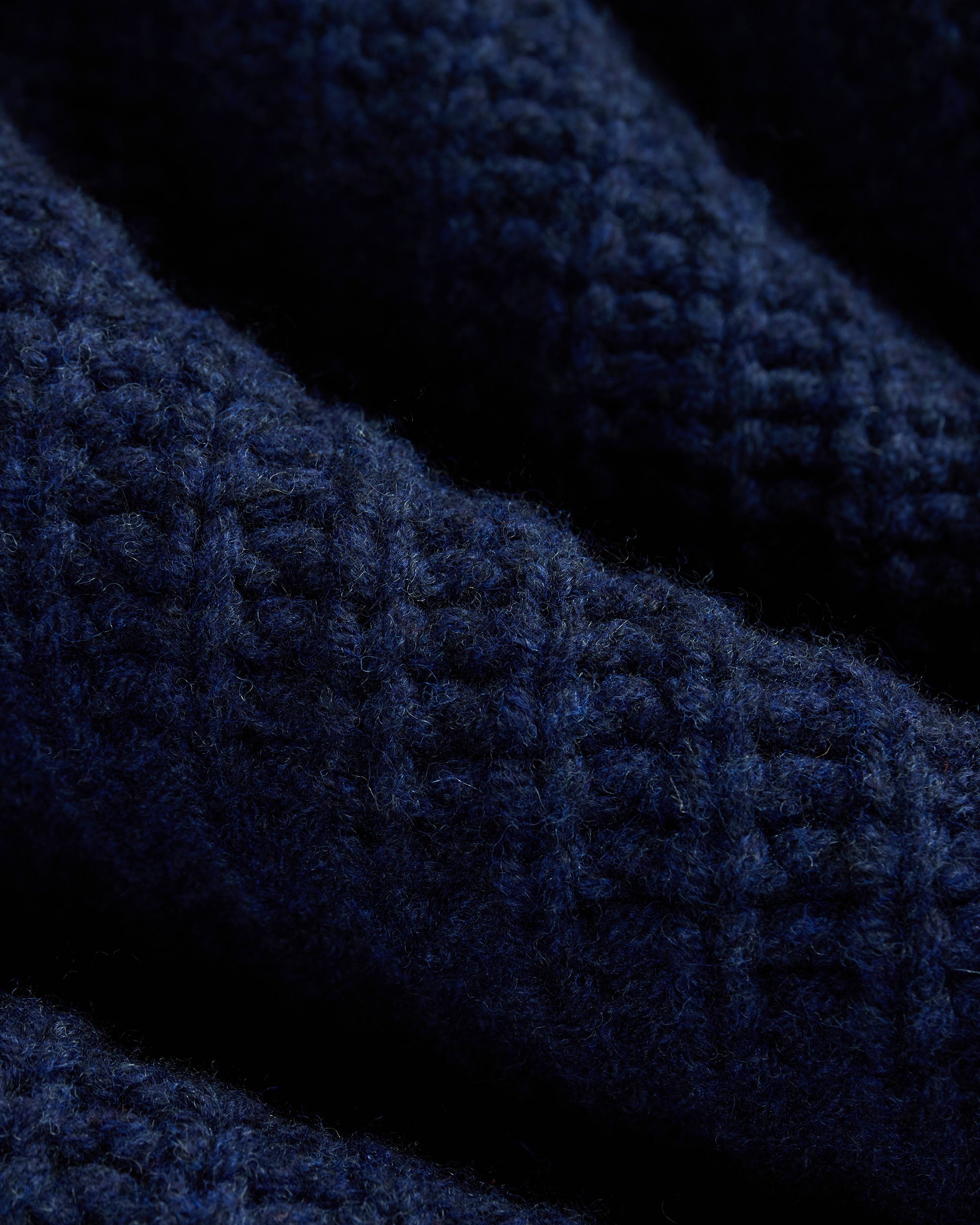 Made-in-Scotland Navy Lambswool Shaker Stitch Crew Neck Sweater
