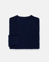 Made-in-Scotland Navy Lambswool Shaker Stitch Crew Neck Sweater