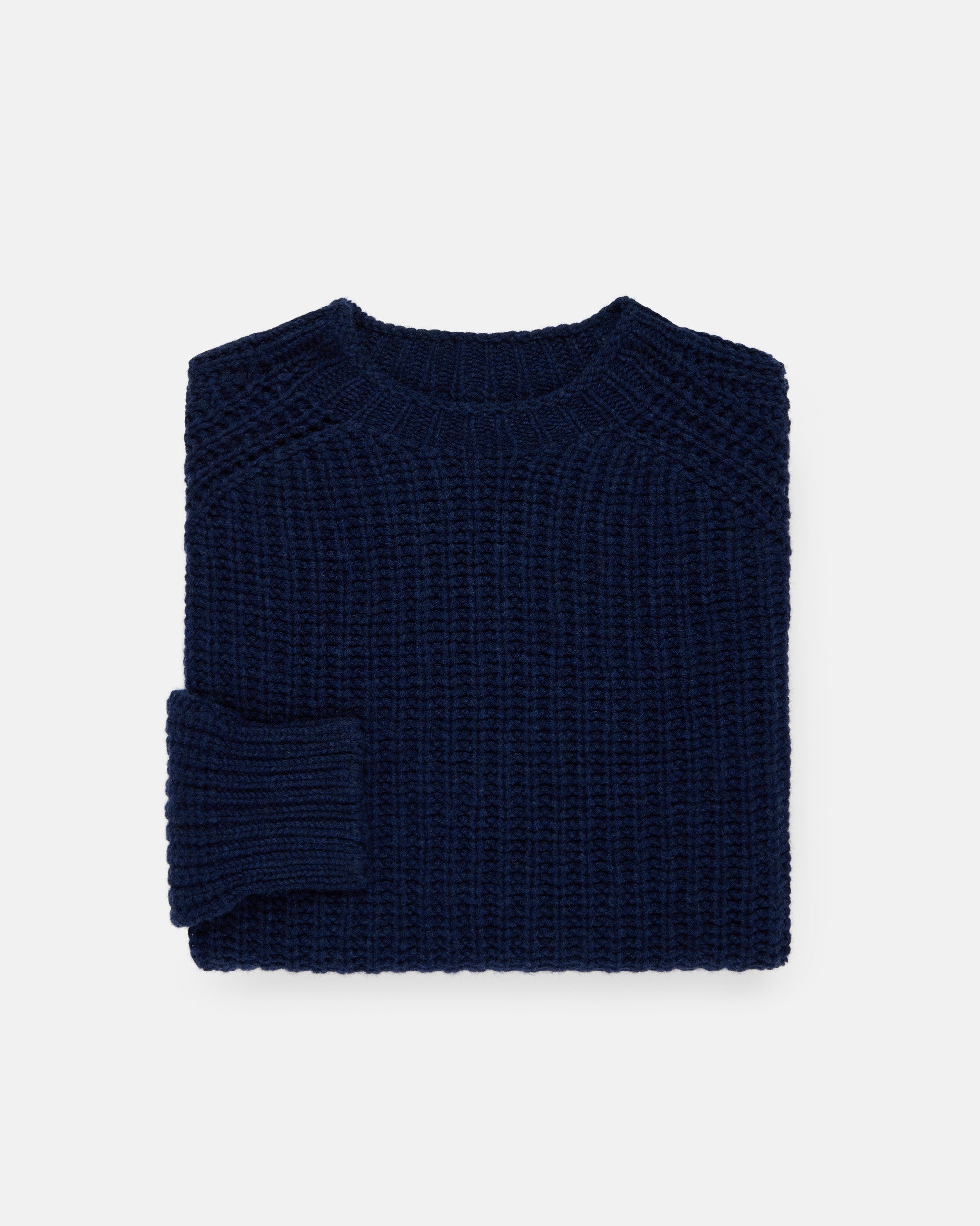 Made-in-Scotland Navy Lambswool Shaker Stitch Crew Neck Sweater