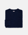 Made-in-Scotland Navy Lambswool Shaker Stitch Crew Neck Sweater