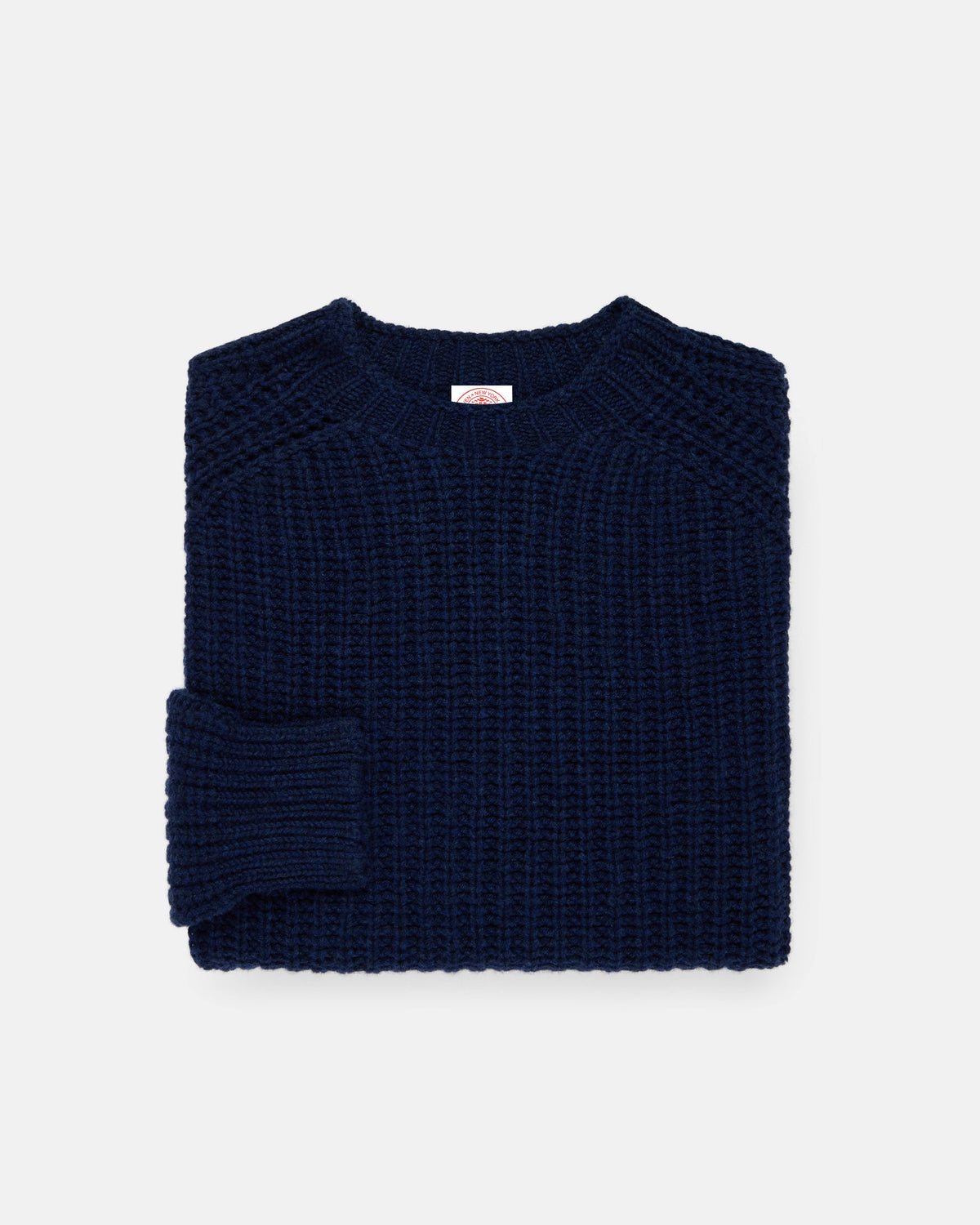 Made-in-Scotland Navy Lambswool Shaker Stitch Crew Neck Sweater