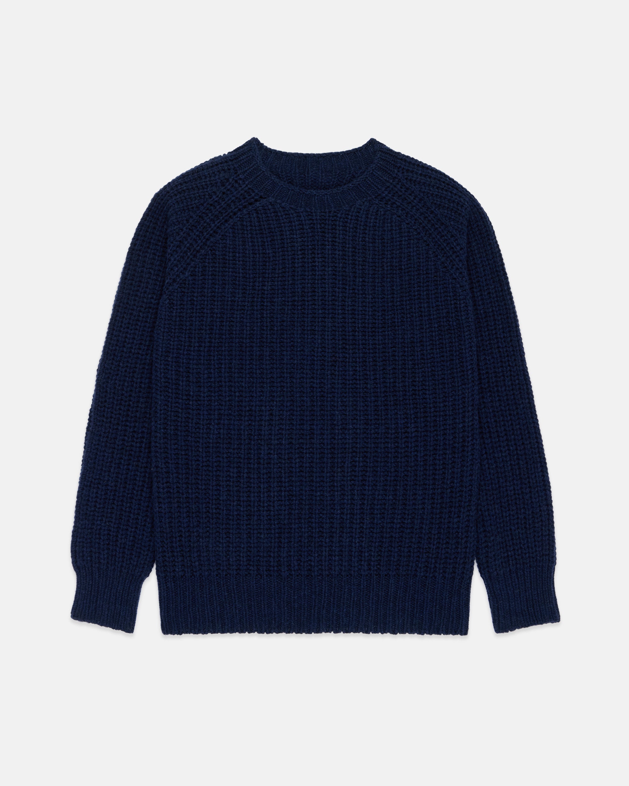 Made-in-Scotland Navy Lambswool Shaker Stitch Crew Neck Sweater