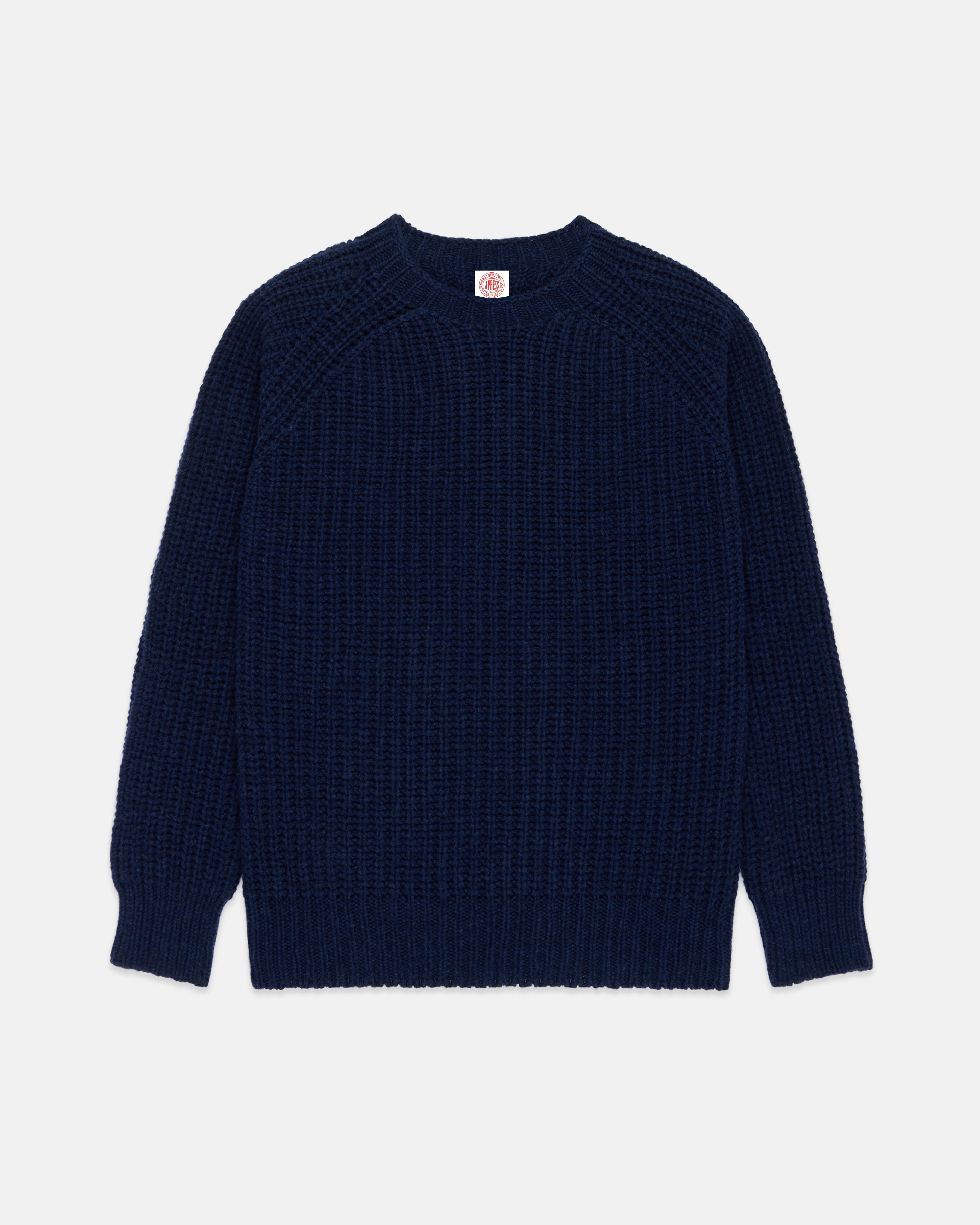 Made-in-Scotland Navy Lambswool Shaker Stitch Crew Neck Sweater