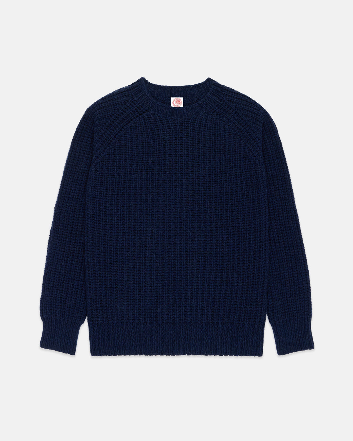 Made-in-Scotland Navy Lambswool Shaker Stitch Crew Neck Sweater
