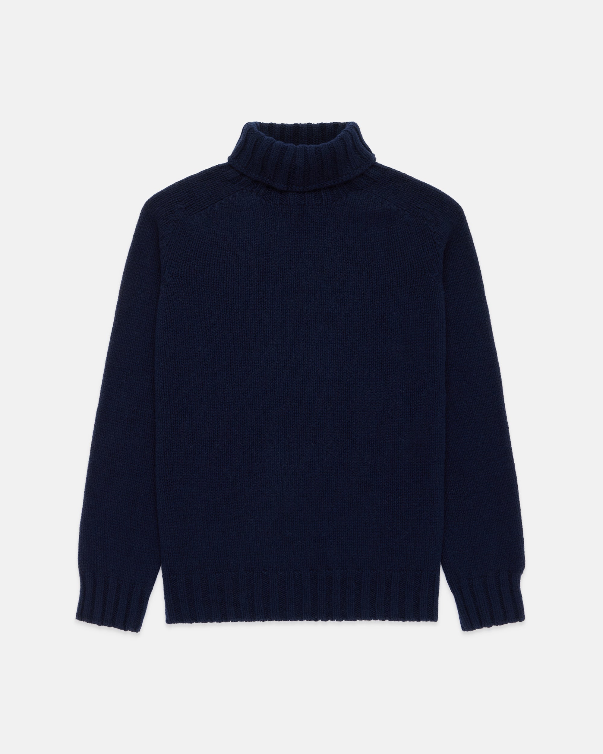 Made-in-Scotland Navy Lambswool Turtle Neck Sweater