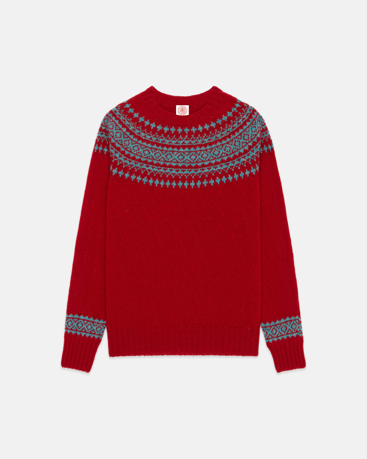 Made-in-Scotland Women's Red Fair Isle Yoke Crew Neck Sweater