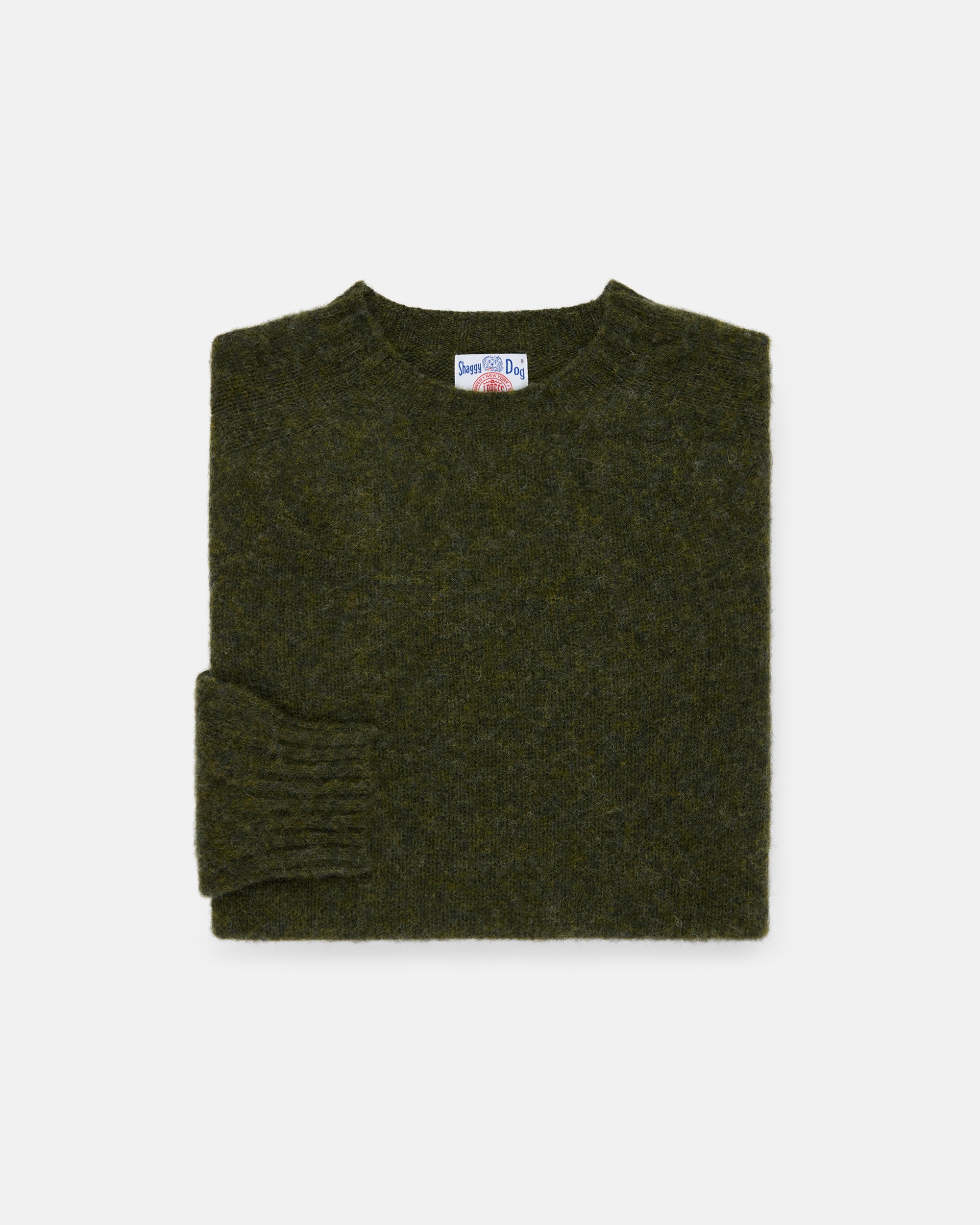 Made-in-Scotland Dark Olive Shaggy Dog Sweater  - Trim Fit