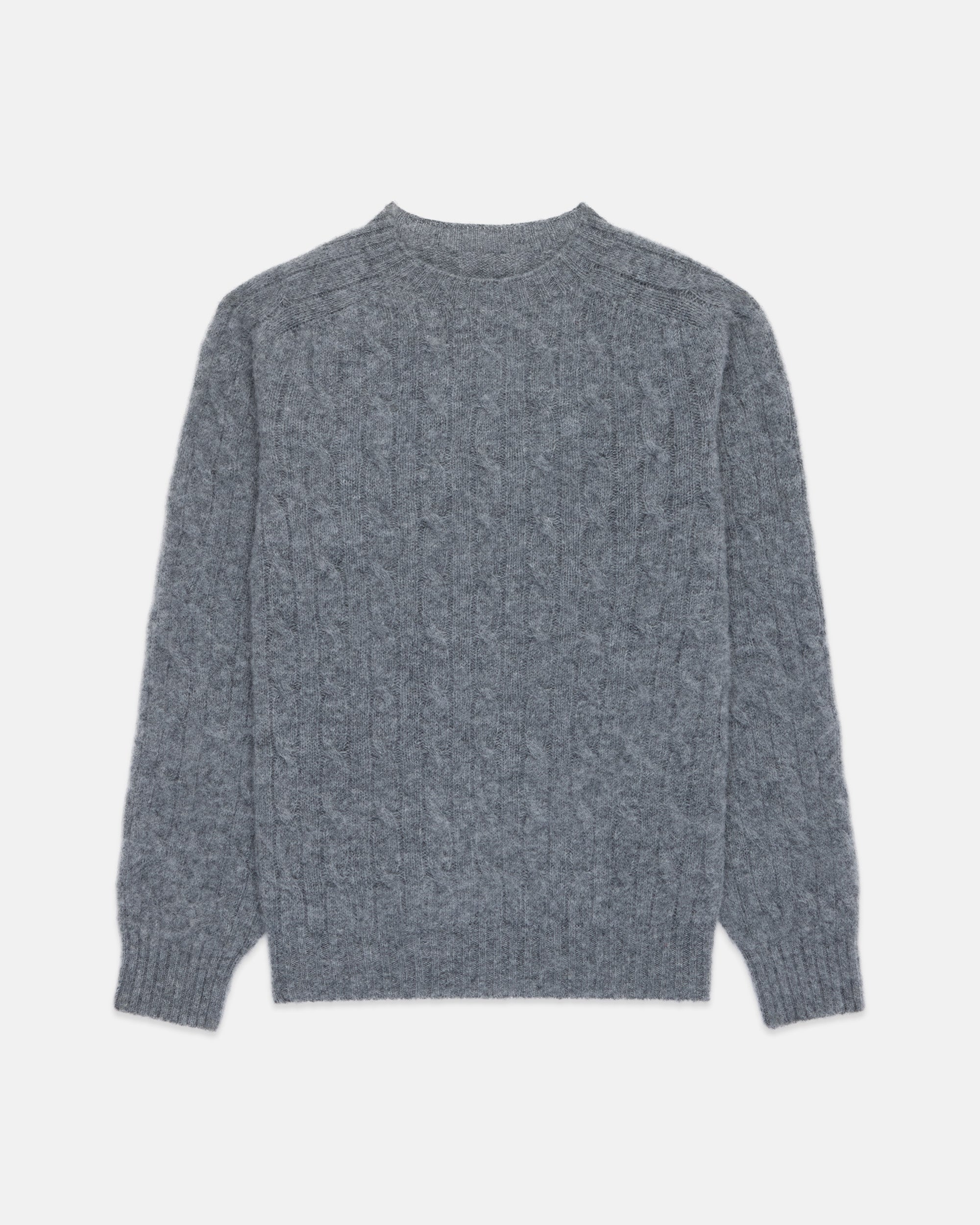 Made-in-Scotland Mid Grey Shaggy Dog Cable Knit Sweater  - Classic Fit