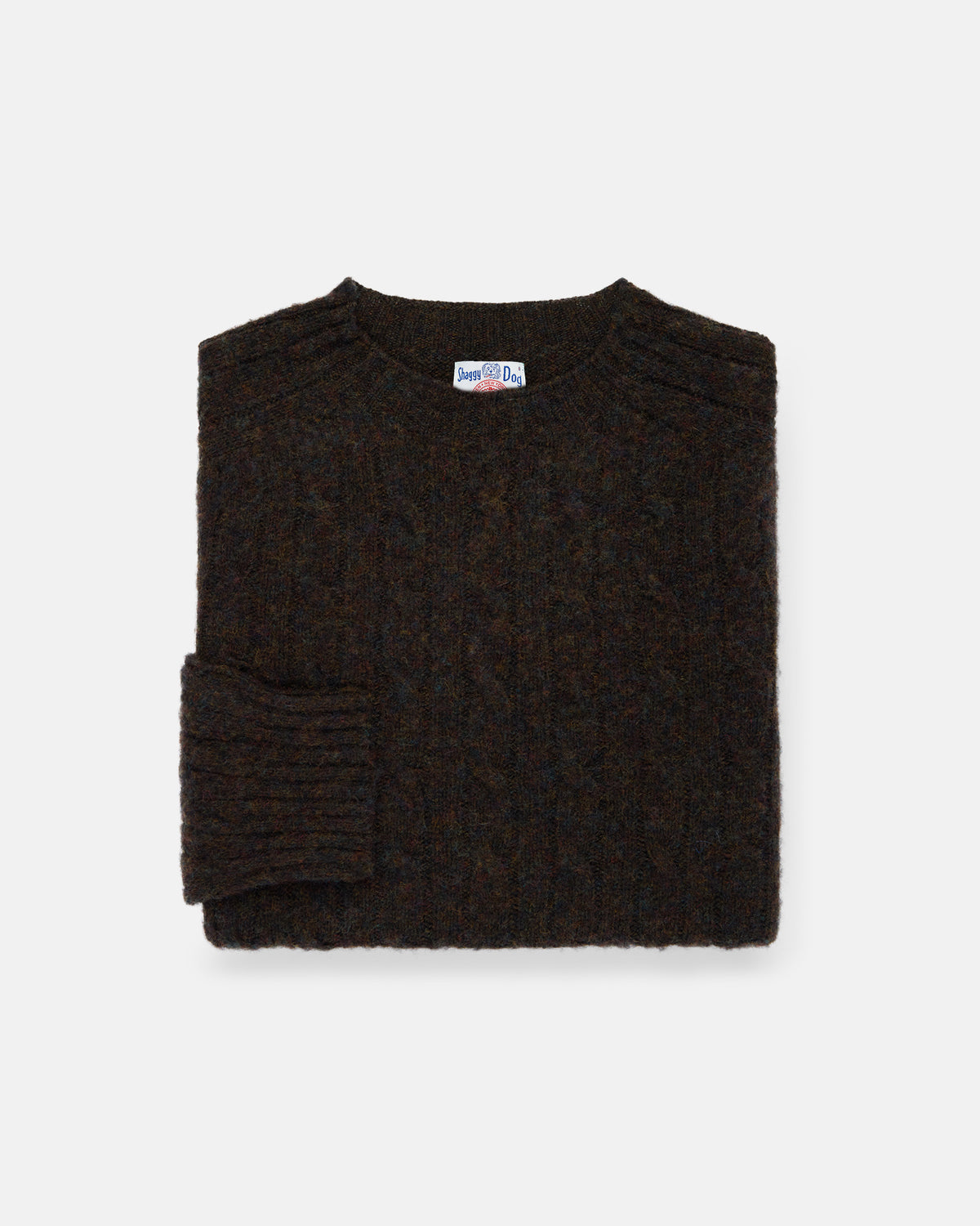 Made-in-Scotland Dark Brown Shaggy Dog Cable Knit Sweater  - Classic Fit