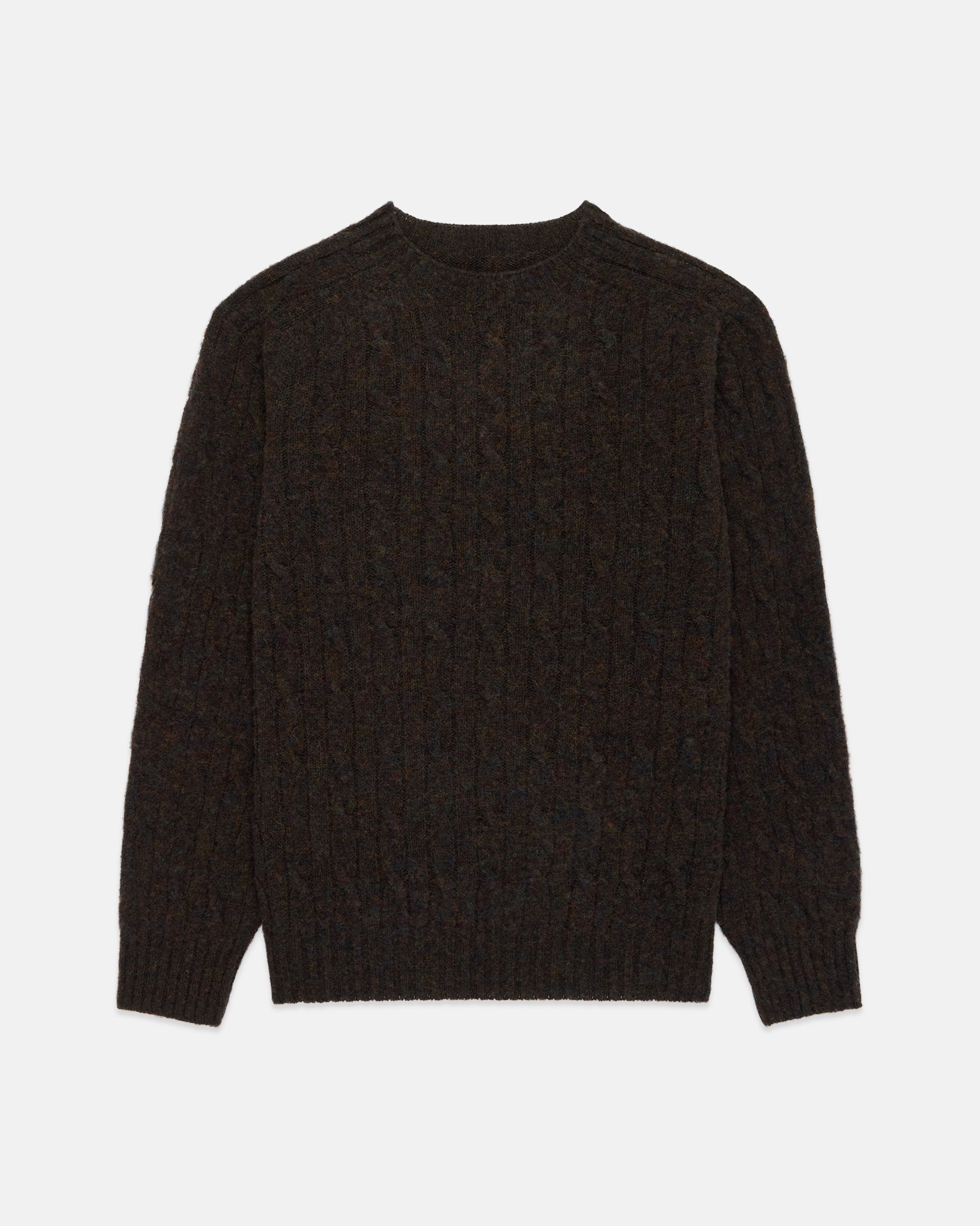 Made-in-Scotland Dark Brown Shaggy Dog Cable Knit Sweater  - Classic Fit