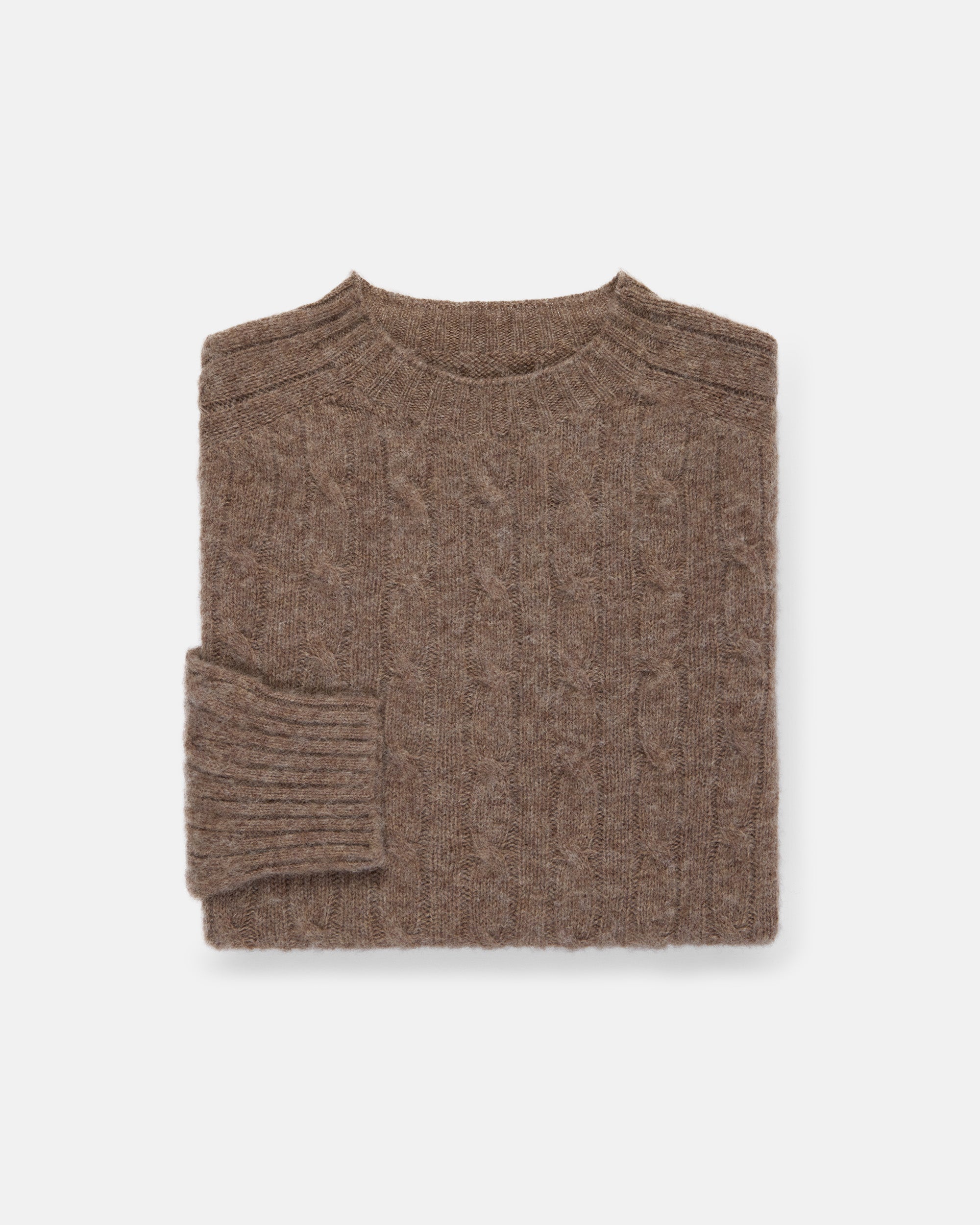 Made-in-Scotland Light Brown Shaggy Dog Cable Knit Sweater  - Classic Fit