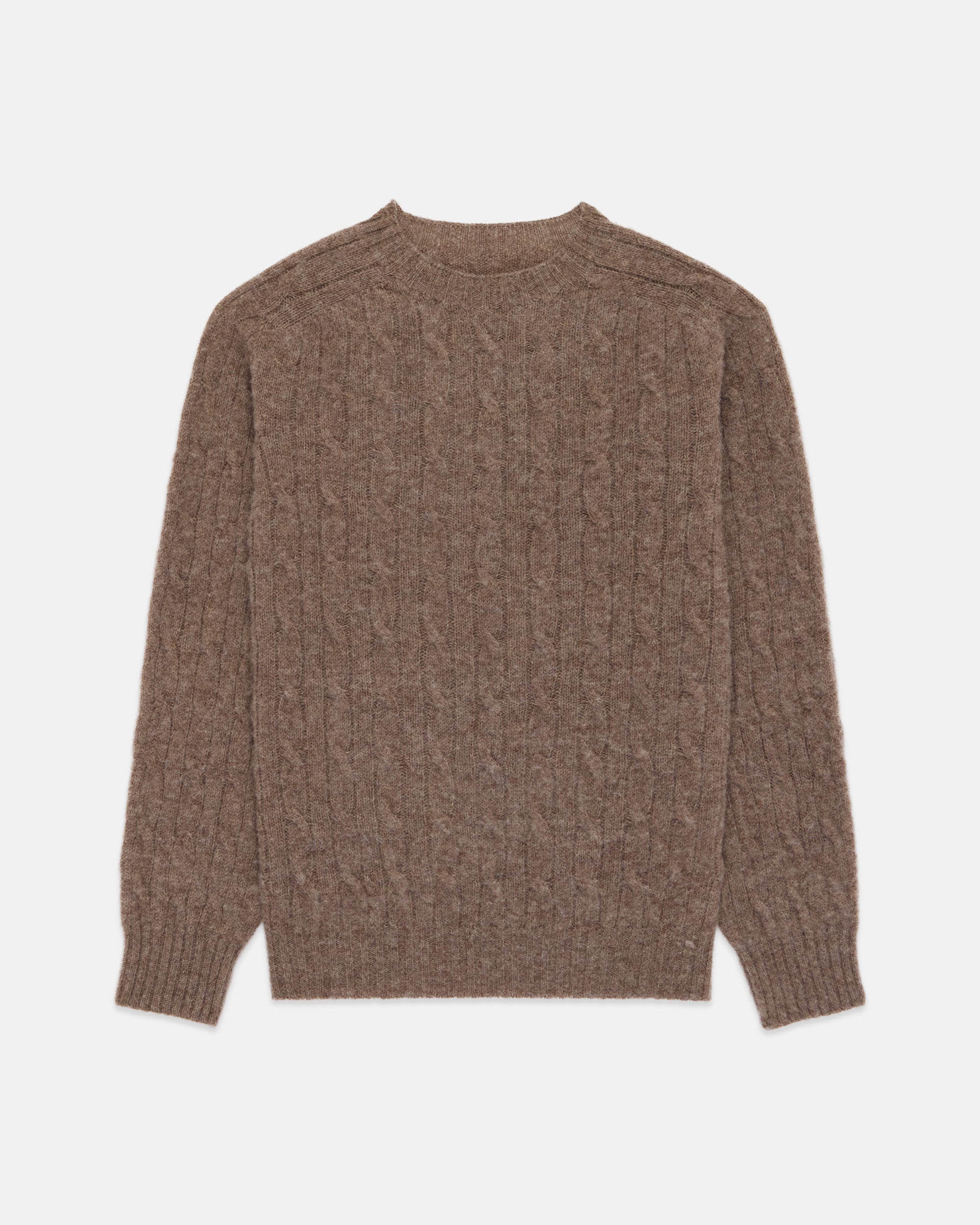 Made-in-Scotland Light Brown Shaggy Dog Cable Knit Sweater  - Classic Fit