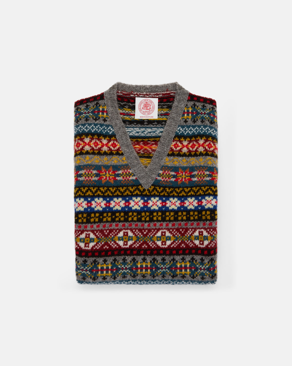 Made-in-Scotland Grey Fair Isle Sweater Vest