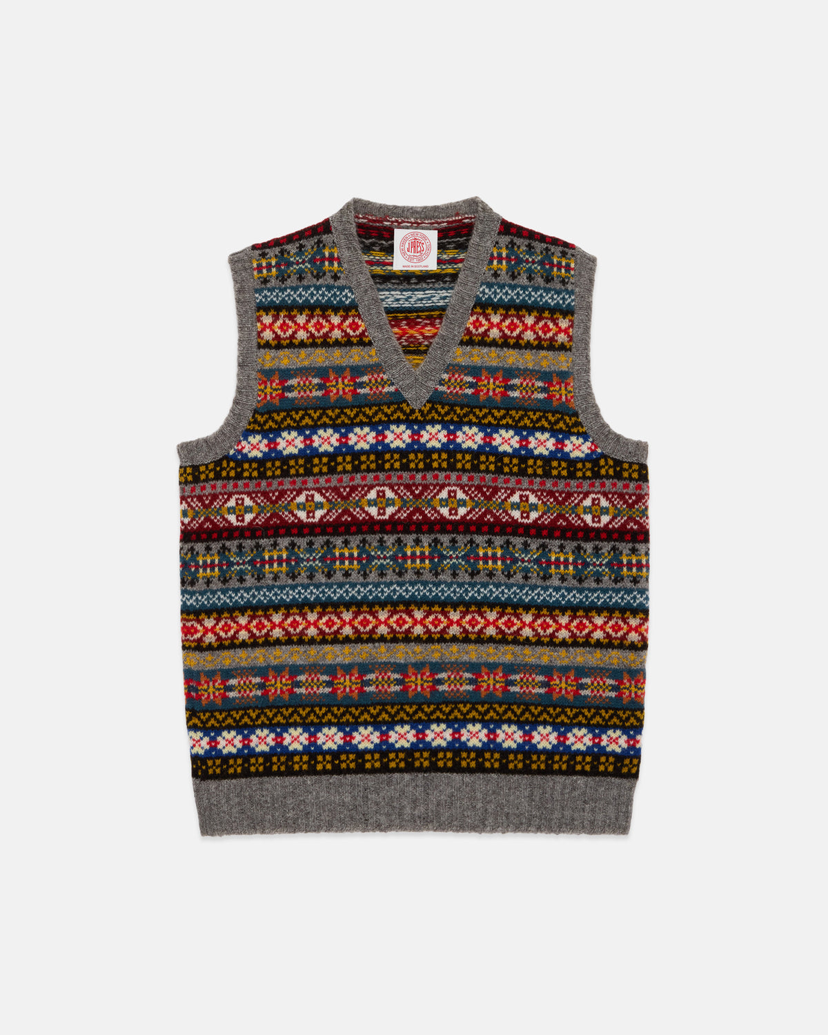 Made-in-Scotland Grey Fair Isle Sweater Vest